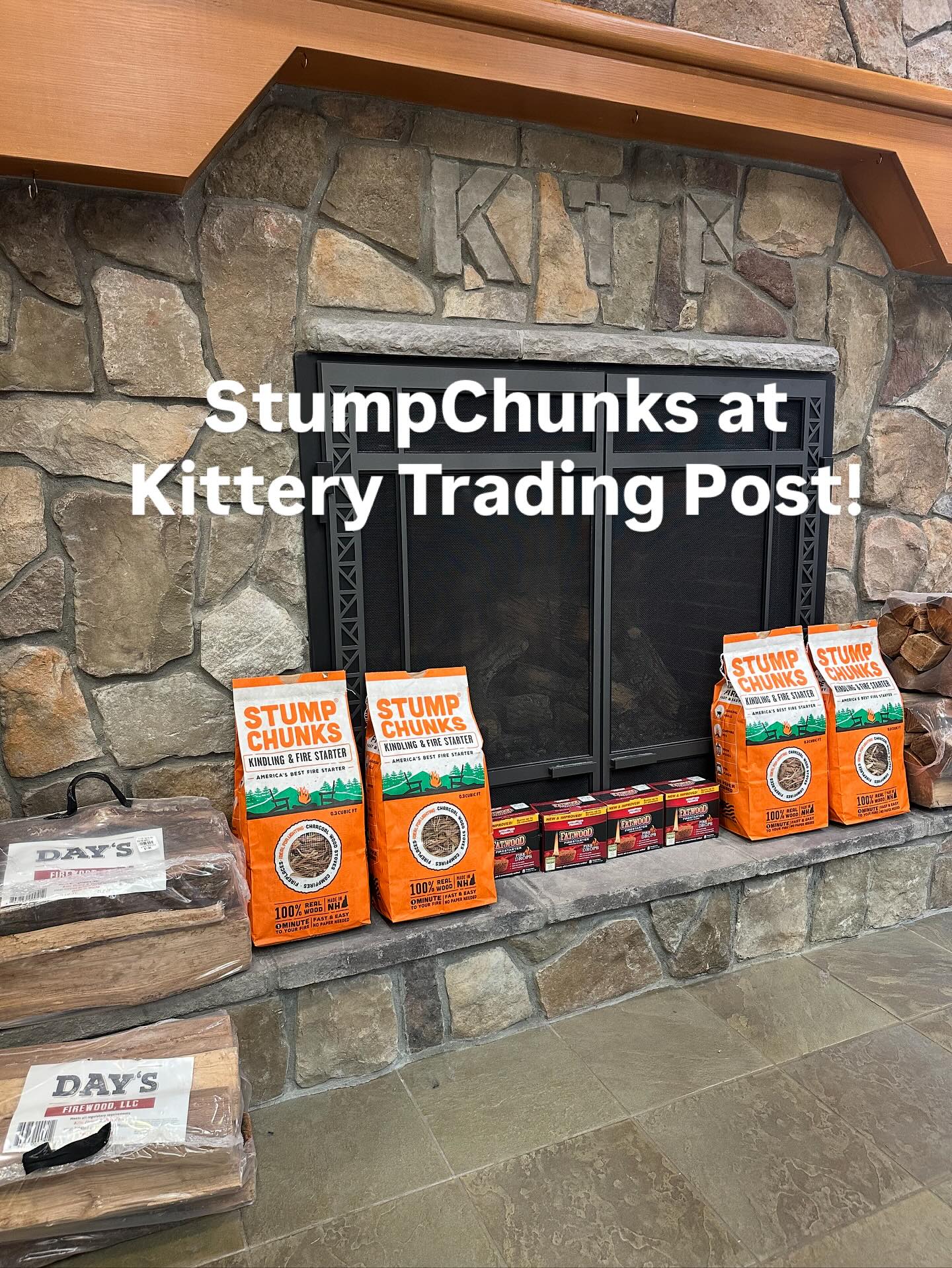 StumpChunks looking great in front of the fireplace at Kittery Trading Post!
#natural #firestarter
