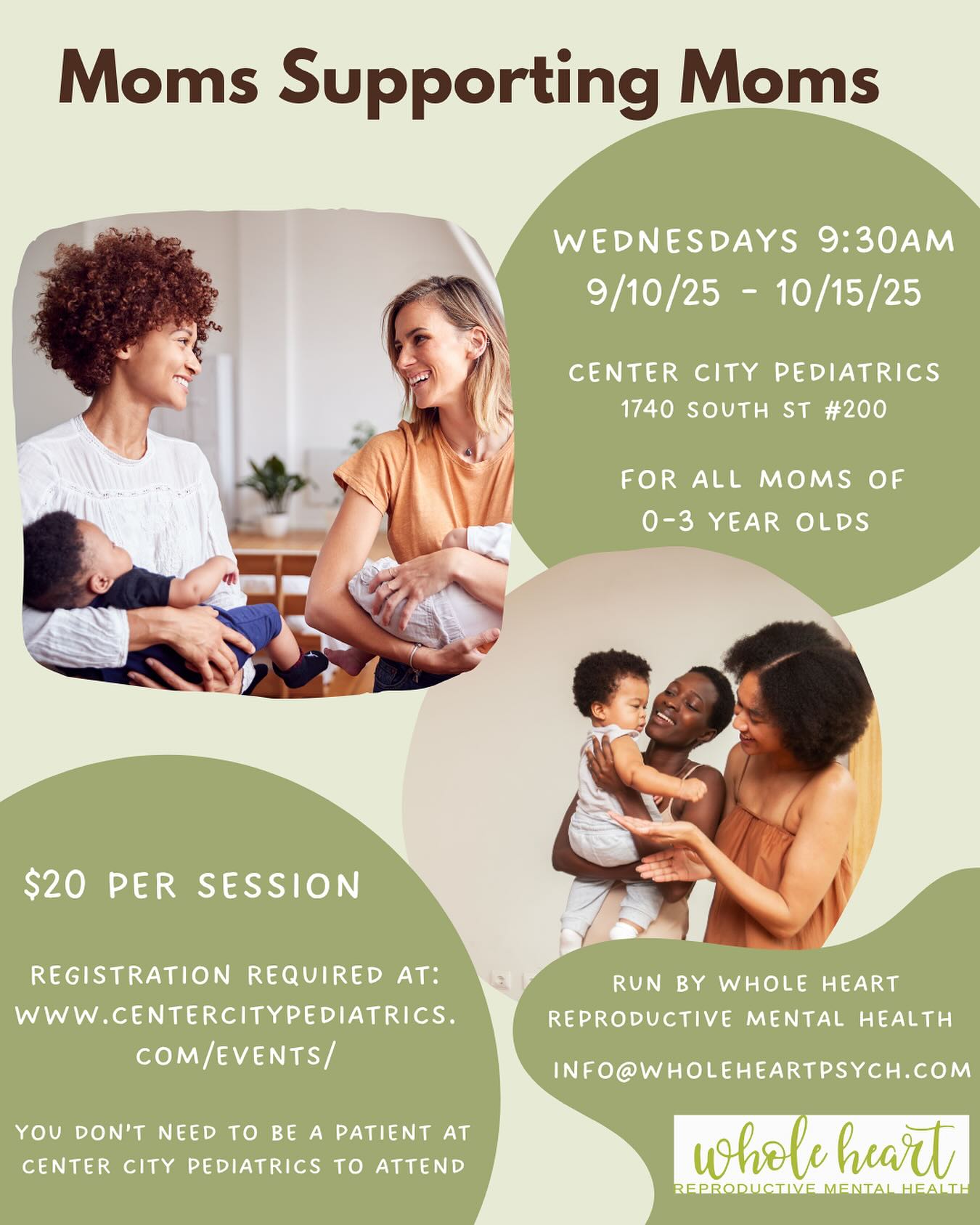 Check out the Moms Supporting Moms Group that is currently running at Center City Pediatrics every Wednesday! This is a great opportunity for new and new(ish) moms to get together and chat about all things baby and toddler related. Come and share all the good, bad and the ugly and make new friends as well! More info: https://centercitypediatrics.com/postpartum-new-parent-support-group/
#perinatalmentalhealth #perinatal #perinatalpartnersnetwork #perinatalpartners