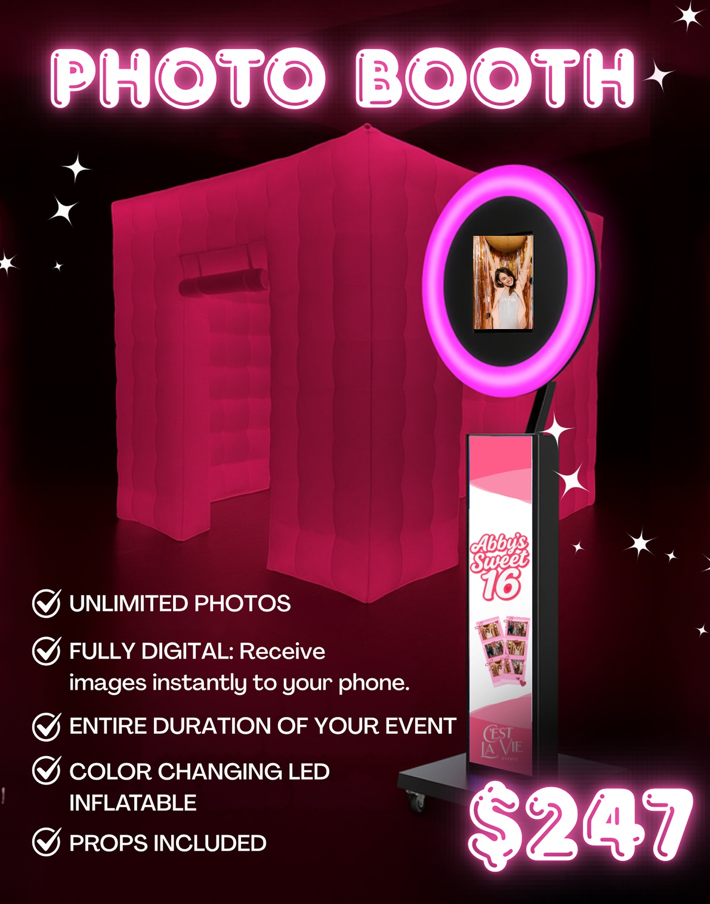 Only $100 down to lock in your Photo Booth! 🎉 Unlimited pics. Instant memories. All night long.
#EventVibes #PhotoBoothFun #PartyGoals #Sweet16 #EventInspo #CestLaVieEvents