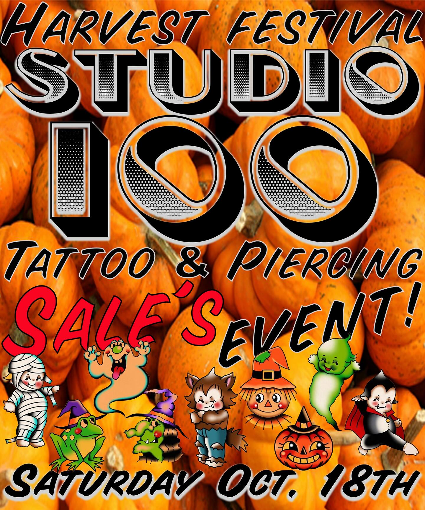 We are so excited to hold our first Harvest Festival Sales event in our great town of Bowling Green 🔥🙌🔥
Jaw dropping discounted flash, $20 off piercing fees and 10% off on gold jewelry
SATURDAY OCTOBER 18th COME JOIN US! 9am-9ish pm
Feel free to book an appointment
WALK-INS ARE WELCOME ⚡️💯 ⚡️
#studio100bg #safepiercing #boldwillhold #virginiatattooshop #bowlinggreenva #carolinecountyva