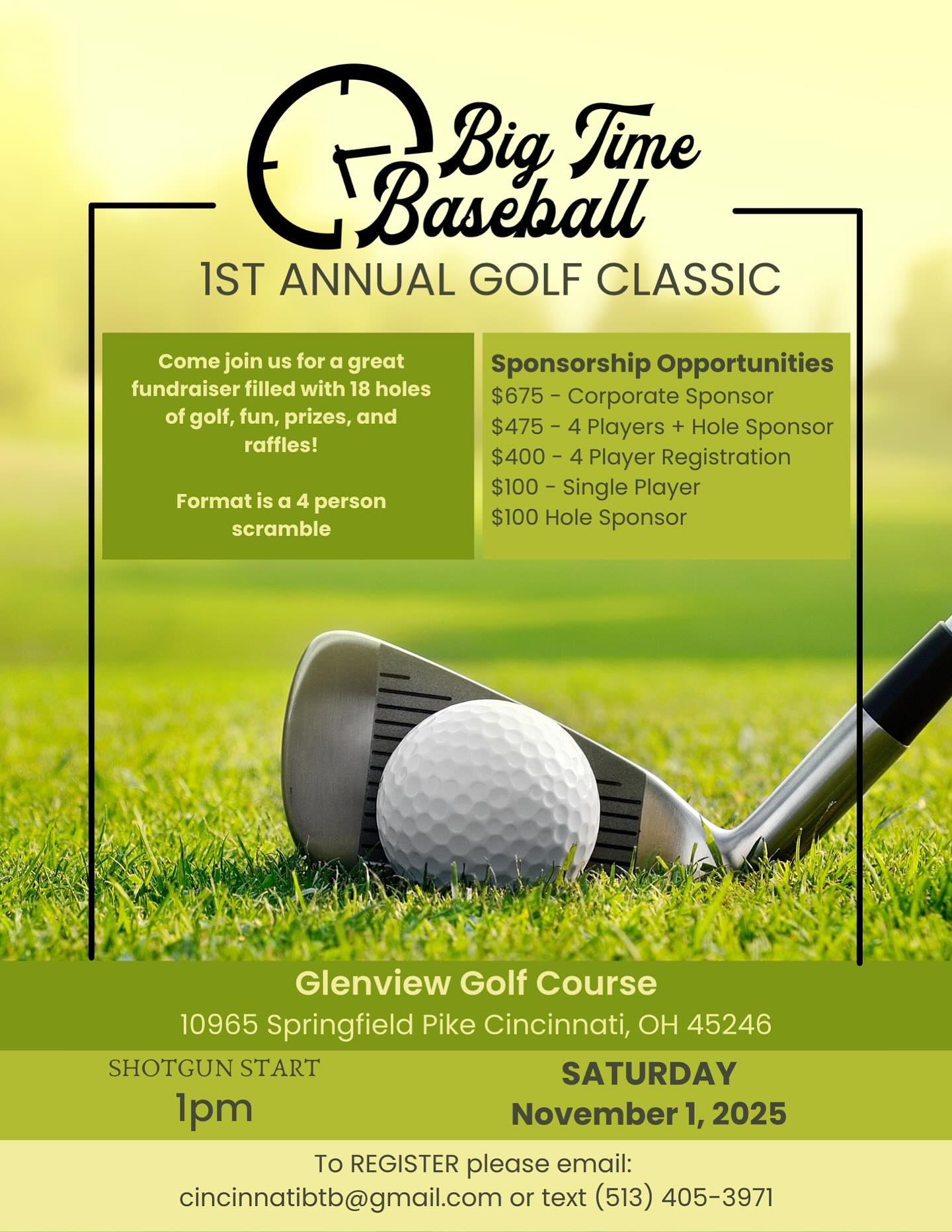 Come out and show your support for our organization. ⚾️⛳️
Join us for our first annual golf outing on Saturday, November 1.