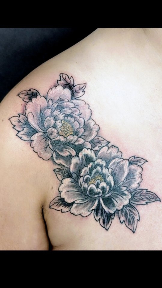 Cover up of old bleeding hearts flowers with new black #peonies #tattoo ❤️🖤
#floraltattoo #floral #tattoos #zentattoo #peony #peonytattoo