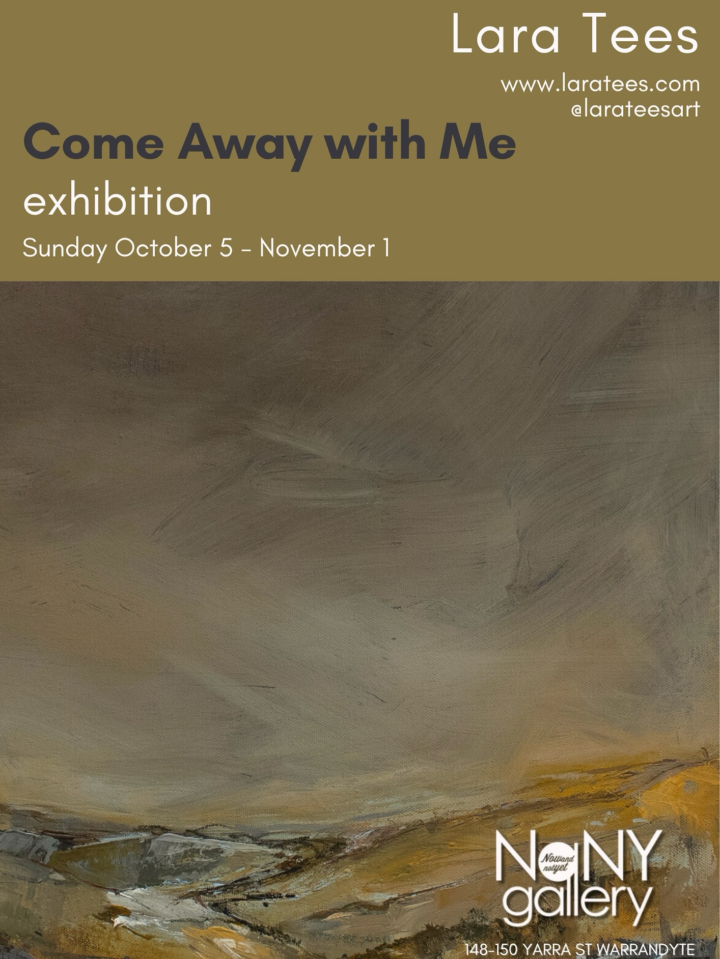I’m delighted to be presenting my solo exhibition ‘Come away with me’ from 5 Oct to 1 Nov at the NaNY Gallery in Warrandyte.
This exhibition brings together paintings inspired by my experiences with the Australian landscape and the emotional connections we form with place. Each painting is a reflection of how landscapes hold stories - personal, collective, and imagined - and how we carry those stories within ourselves.
NanY Gallery is housed within the Now and Not Yet Cafe, a not-for-profit community cafe with a specific focus on supporting people doing it tough. The Gallery features NaNY’s beautiful stone wall, which makes a perfect backdrop for displaying these paintings, and I can’t wait to see them hanging in the Gallery!
Warrandyte is a picturesque town with a thriving arts community. It is well worth a day out to explore the town and surrounds. Be sure to check out the local arts, crafts, restaurants and more.
I hope you can take the time to visit the Gallery to see my exhibition ❤️
NaNY Gallery, 148-150 YARRA ST, Warrandyte
Hours: Mon-Fri: 8-3pm; Sat-Sun: 8am-4pm
@nany_gallery @nowandnotyetcafe
#warrandyte #warrandyteart #exhibition #melbourneartists