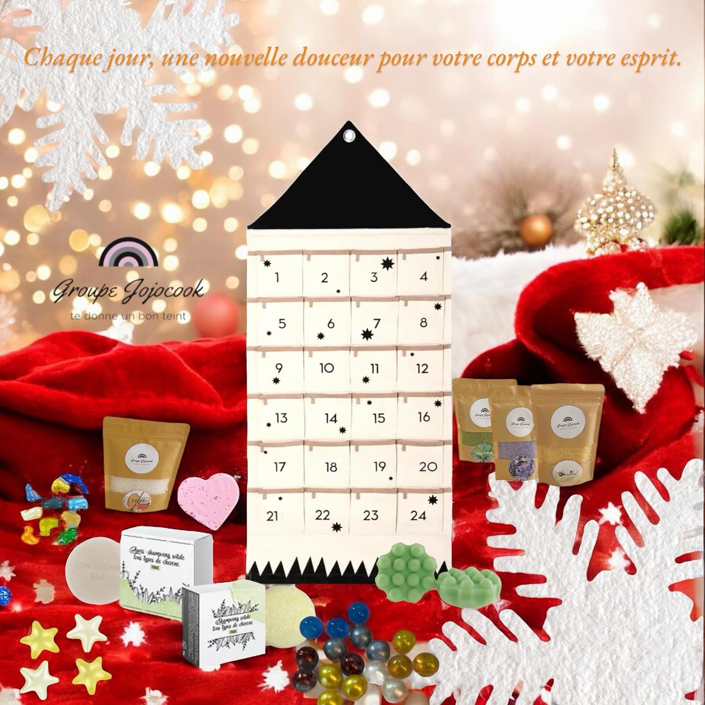 Et si l’attente de Noël devenait un moment de pur bien-être ?
Avec le Calendrier de l’Avent Jojocook 2025, chaque jour de décembre se transforme en une pause de détente et de relaxation, grâce à 24 surprises conçues pour éveiller les sens.
Sels de bain parfumés, bombes effervescentes festives, galet de douche aromathérapeutique, soins capillaires solides et macarons pétillants… un rituel unique qui mêle douceur, énergie et cocooning.
💝 Le plus ? Ce calendrier est mixte, pensé pour plaire aussi bien aux femmes qu’aux hommes. Un cadeau universel, élégant et pratique, qui fera plaisir à coup sûr.
👉 Un seul coffret, une multitude de moments magiques à partager ou à savourer seul(e).
Offrez le cadeau qui fait l’unanimité… et découvrez dès maintenant pourquoi il séduit tout le monde !