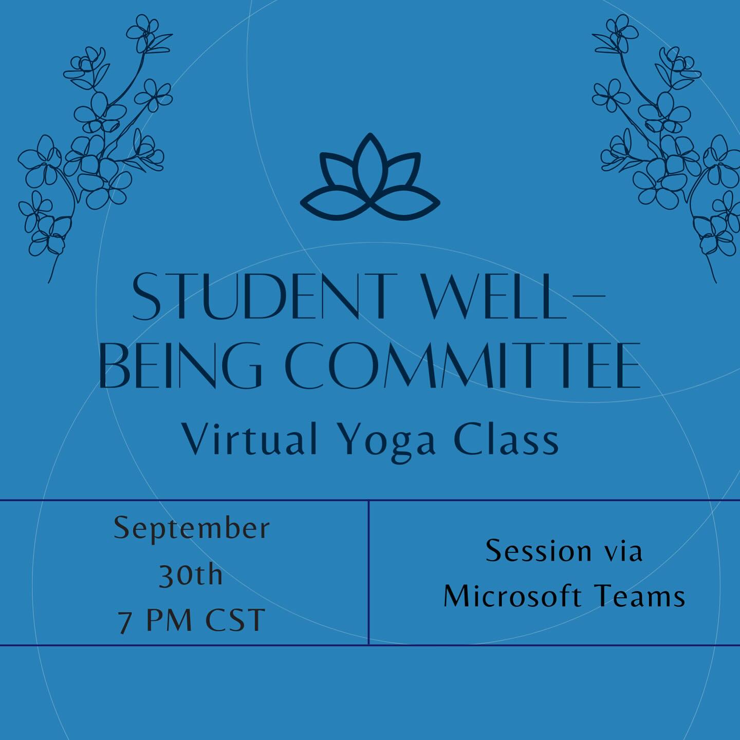 Come join the NAESC Student Well-Being Committee for a virtual yoga session on September 30 at 7 pm CST! Come ready to stretch and relax!