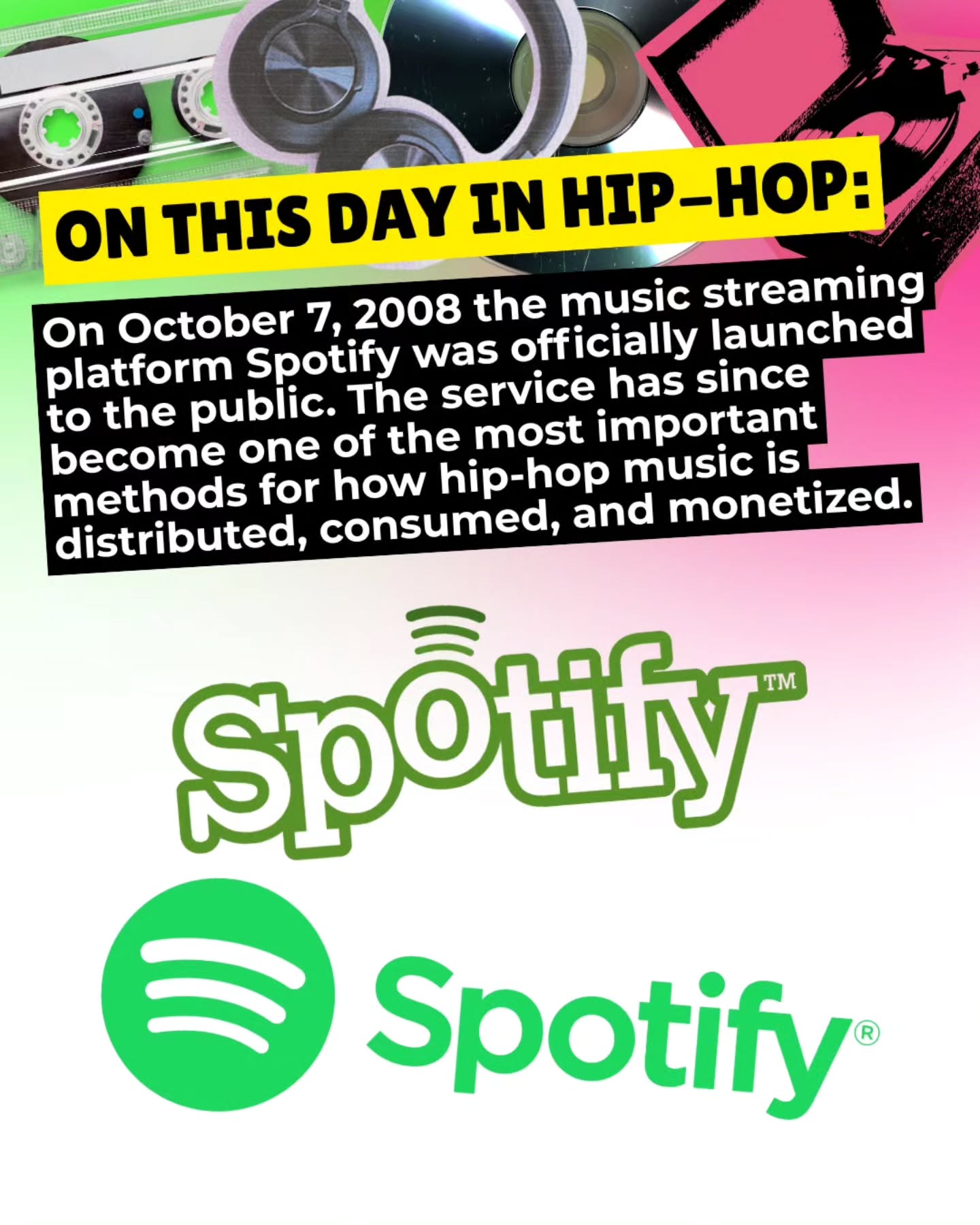 @spotify, did you know today is your birthday?! Happy Birthday to you and the platform you've created for hip-hop and other genres of the music industry π