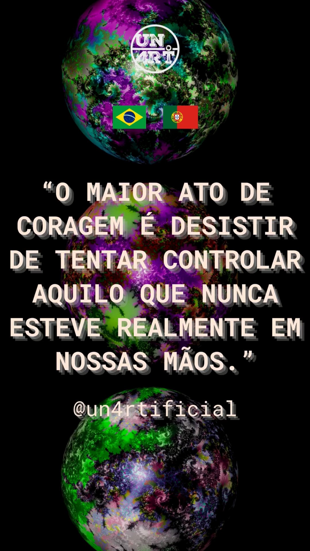#un4rt #un4rtificial #whatis4rt #kh4oscodes
PT - O maior ato de coragem não é insistir no controle, mas admitir que nunca o tivemos. Passamos a vida tentando prever, ajustar e dominar variáveis que sempre escapam às nossas mãos — pessoas, circunstâncias, o tempo. E se a verdadeira força estivesse justamente em soltar?
Afinal, o que ganhamos ao tentar segurar o incontrolável, além de desgaste e frustração? Talvez a maturidade não esteja em dominar tudo, mas em aceitar os limites e agir apenas onde nossas escolhas realmente têm impacto. O resto, por mais que doa admitir, nunca nos pertenceu.
Será que estamos preparados para essa entrega?
DE - Der größte Akt des Mutes besteht nicht darin, auf Kontrolle zu bestehen, sondern zuzugeben, dass wir sie nie hatten. Wir verbringen unser Leben damit, Variablen vorherzusagen, anzupassen und zu beherrschen, die sich immer unserer Kontrolle entziehen – Menschen, Umstände, die Zeit. Was wäre, wenn die wahre Stärke gerade darin läge, loszulassen?
Was gewinnen wir schließlich, wenn wir versuchen, das Unkontrollierbare festzuhalten, außer Erschöpfung und Frustration? Vielleicht liegt Reife nicht darin, alles zu beherrschen, sondern darin, Grenzen zu akzeptieren und nur dort zu handeln, wo unsere Entscheidungen wirklich etwas bewirken. Der Rest, so schmerzhaft es auch sein mag, zuzugeben, hat uns nie gehört.
Sind wir bereit, uns darauf einzulassen?
EN - The greatest act of courage is not insisting on control, but admitting that we never had it. We spend our lives trying to predict, adjust, and master variables that always slip through our fingers — people, circumstances, time. What if true strength lay precisely in letting go?
After all, what do we gain by trying to hold on to the uncontrollable, other than exhaustion and frustration? Perhaps maturity is not about dominating everything, but about accepting limits and acting only where our choices really have an impact. The rest, as much as it hurts to admit, never belonged to us.
Are we prepared for this surrender?
