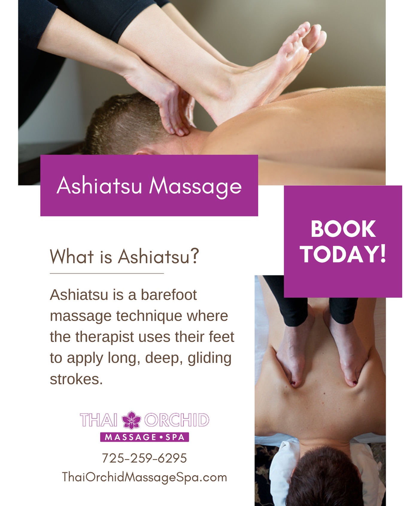 Experience the deep relief of Ashiatsu! ๐ฆถ
Try our Ashiatsu massage today at Thai Orchid Massage & Spa in Centennial Hills, Las Vegas.
What is Ashiatsu? Ashiatsu is a barefoot massage technique where the therapist uses their feet to apply long, deep, gliding strokes, providing broad, consistent pressure that feels incredible.
Book your session now and step into deep relaxation!
(725) 259-6295
www.ThaiOrchidMassageSpa.com
๐ 8414 Farm Road Suite 140
Las Vegas, NV 89131
๐ธ๐ธ๐ธ๐ธ๐ธ๐ธ๐ธ๐ธ๐ธ๐ธ
#ashiatsumassage #ashiatsu #barefootmassage #barefeet #barefoot #massage #lasvegas #summerlin #centennialhillslv #deeprelief #vegasfitness #lasvegaspilates #lasvegasyoga #deeptissuemassage #deeptissue #vegaslocals