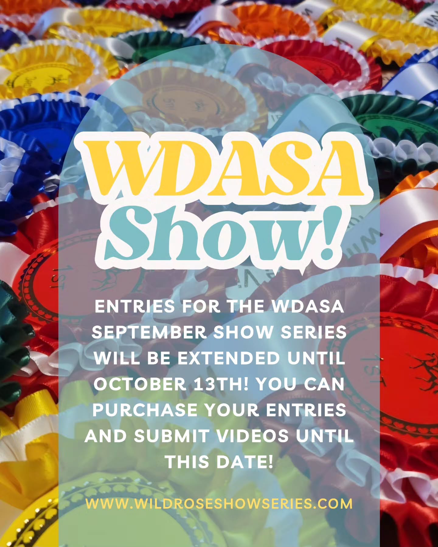 π Deadline Extended for the WDASA September Show Series! π
Great news, riders! Weβre giving you a little extra time to join in the fun. The entry deadline for the WDASA September Show Series has been extended until October 13th!
That means you still have time to:
β
Purchase your entries
β
Record and submit your videos
β
Be part of the competition and showcase your hard work π΄β¨
Whether youβve been meaning to sign up but havenβt had the chance, or youβre putting those finishing touches on your ride, this extension is your opportunity to get involved.
Donβt miss outβsubmit your entries before the new deadline and be part of the excitement! π