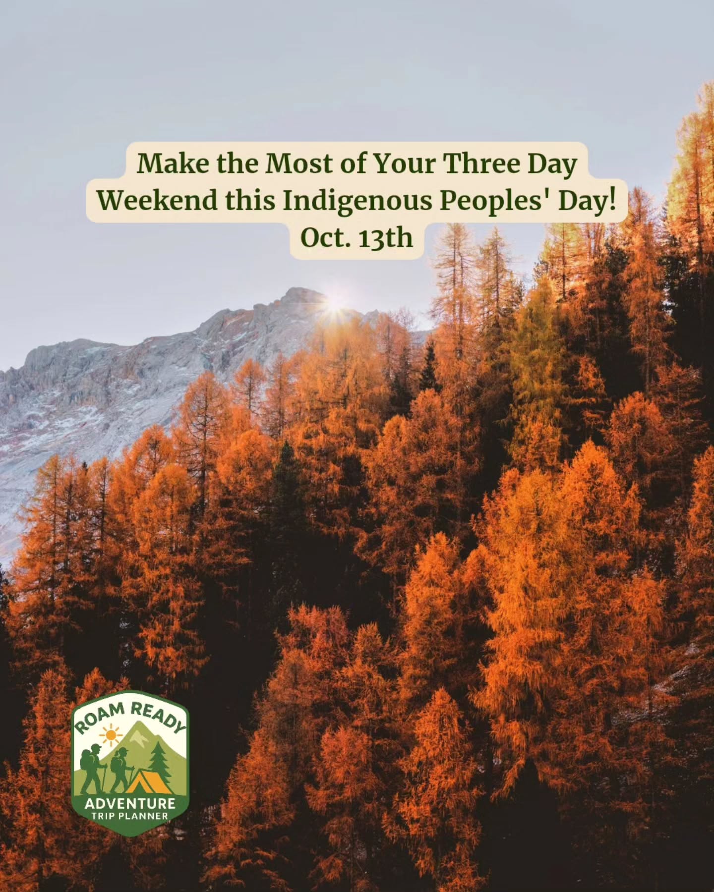 👋 Want to make the most of your time off?
👉 Share this with someone you think deserves a stress free vacation!
Some of us have a three day weekend coming up! This is the perfect time to go on a spontaneous mini road trip or go check something off on your bucket list. 🚙
What's stopping you? If it's the stress of planning or not having enough time to plan, let us help! We'll take care of everything for you so you can have a stress free break.
Ready to start planning your extended weekend today? 💛
📩 DM us or visit the link in our bio to get started
#RoamReady #adventure #indigenouspeoplesday #AdventurePlanner #adventuretime #itinerary #travelagency #travelconsultant #travelmorestressless #travel #wilderness #smallbusiness #smallbuisnessjourney #womanwhoroam #womanowned #hiking #outside #colorado #fall #vacation