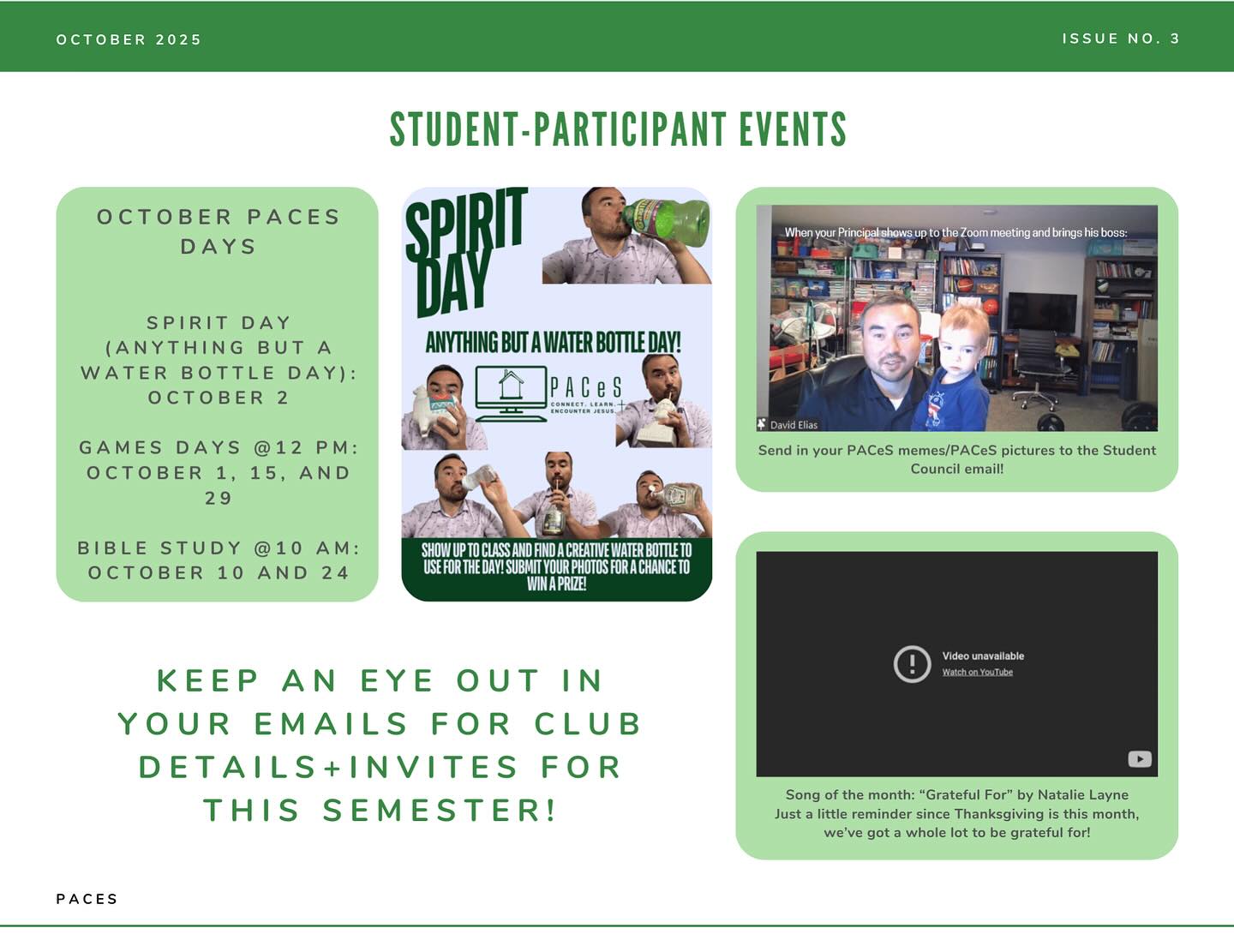 October Newsletter for Keeping PACe!!