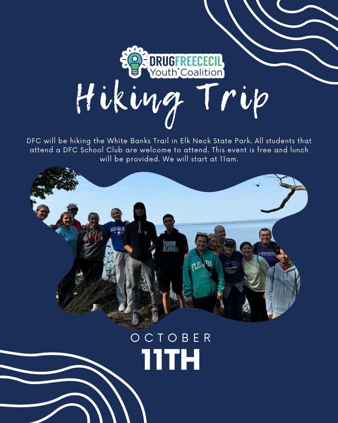 We're going on a Hiking Trip next weekend! š„¾
All club members are invited to hike the White Banks Trail in Elk Neck State Park. The event is FREE and lunch will be provided!
š
October 11th
ā° 11AM
šElk Neck State Park
Sign-up here: https://docs.google.com/forms/d/e/1FAIpQLSeWWe-NU8uBQzU1EJv0WIMQJCclWzJM20XYtMK6nQ-XIwBYjQ/viewform
#YouthAgainstDrugs #EmpowerYouthStayDrugFree #StrongChoicesStrongLives #BeDrugFreeBeStrong #RiseAboveDrugs #PreventionMatters #ChooseLifeNotDrugs #BeDrugFree #StayCleanStayStrong #LiveDrugFree #HealthyChoicesHealthyLife #YouthAgainstDrugs #EmpoweredToBeDrugFree #DreamBigStayClean #SmartChoicesSmartFuture #FutureFocused #StrongAndSober#BeTheExample