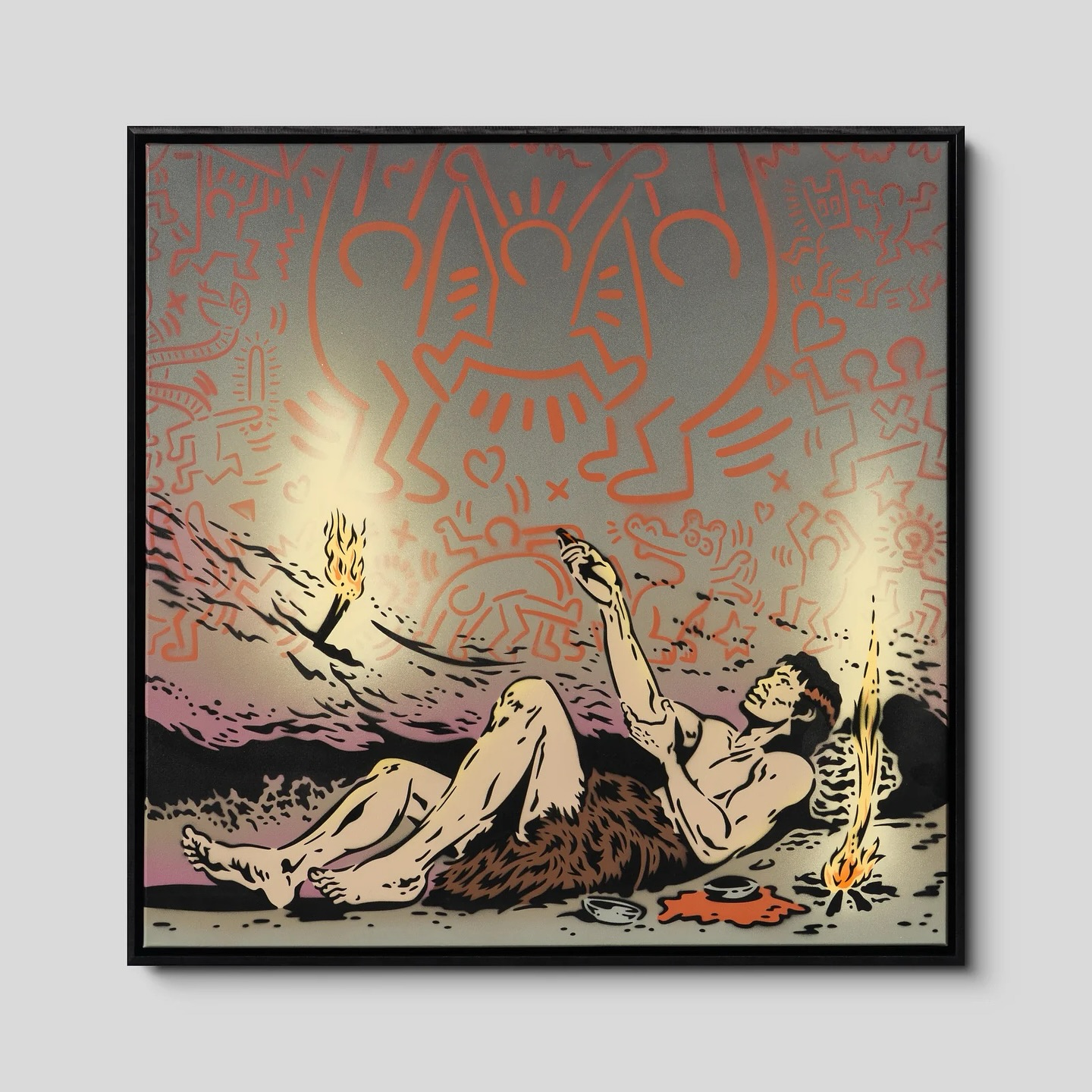 This piece asks whether art has really changed all that much from when humans first painted stick figures on cave walls tens of thousands of years ago, to today where we celebrate the iconic stick figures of Keith Haring in street art. Keith Haring Cave Painting explores our timeless desire to mark walls, tell stories, and express ourselves through images. From ancient caves to modern city streets, the act of creating on walls connects us across time — a universal need to communicate, leave a trace, and turn surfaces into canvases of human expression.
Keith Haring Cave Painting exclusive to @castlefineart
#richsimmonsart #art #artwork #stencil #stencils #stencilart #caveart #cavepainting #keithharing #castlefineart #painting #popart