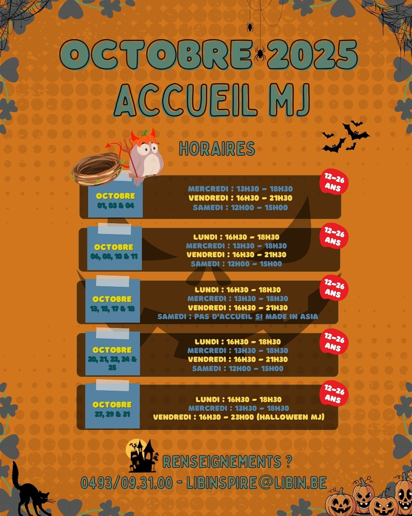 📆Les horaires d’accueil du mois d’octobre 2025 sont là !✨
Suis-nous pour ne rien louper !🔥