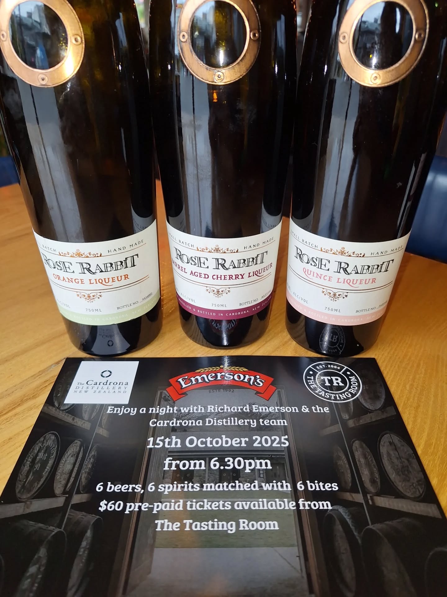 Spoiler alert!
Here are some of the beers and liqueurs that will be pouring on our Emersons/Cardrona night on the 15th.
Emersons
JP 2025 - Belgian Style Strong Ale
Ingrid - Weissbier
Deaf By Chocolate - Belgian Chocolate Chilli Stout
Cardrona
Rose Rabbit Orange Liqueur - Orange Single Malt Liqueur
Rose Rabbit Cherry Liqueur - Barrel Aged Cherry Liqueur
Rose Rabbit Quince Liqueur - South Island Quince Married With Their Single Malt Spirit
Come down to try some of this amazing selection ๐
6 beers, 6 spirits and 6 bites to eat for just $60
And the best part is Richard Emerson and the team from Cardrona Distillery will talk you through each match as you sit, relax and enjoy.
Tickets will need to be pre-paid for at The Tasting Room. Please pop in or email manager@thetastingroom.co.nz to secure your spot. Limited availability.