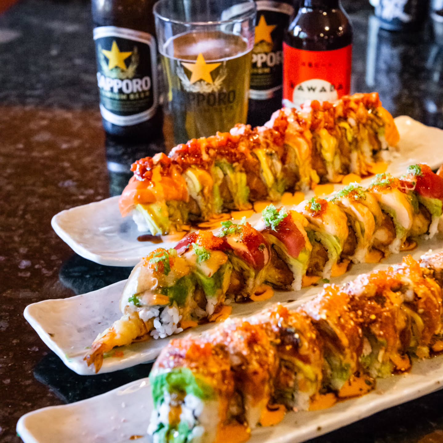Join us tonight for some sushi and beer!
10% off ALL special rolls Mon, Wed, and Thurs
$1 off ALL beers 5PM-7PM Mon-Thurs 5PM-6PM Fri&Sat