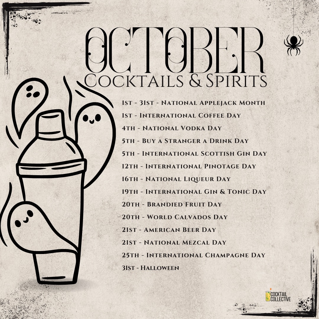 October is for cocktails 🍸🕸️
And we’re not just talking Halloween…
Here’s your October cheat sheet of every spirit-worthy celebration:
☕ Oct 1 – Intl. Coffee Day
🍸 Oct 4 – National Vodka Day
🍏 All Month – National Applejack Month
🥃 Oct 21 – Mezcal & Beer Day
🍾 Oct 25 – Intl. Champagne Day
🎃 Oct 31 – Halloween
We’ve got classes, kits, and stories to sip on all month long.
Which one are you raising a glass to?
#CocktailCollective #OctoberCocktails #SpookySeasonSips #FallMixology #DrinkHistory #SpiritLovers #BlackOwnedBusiness #SLCEvents #MixologyClass