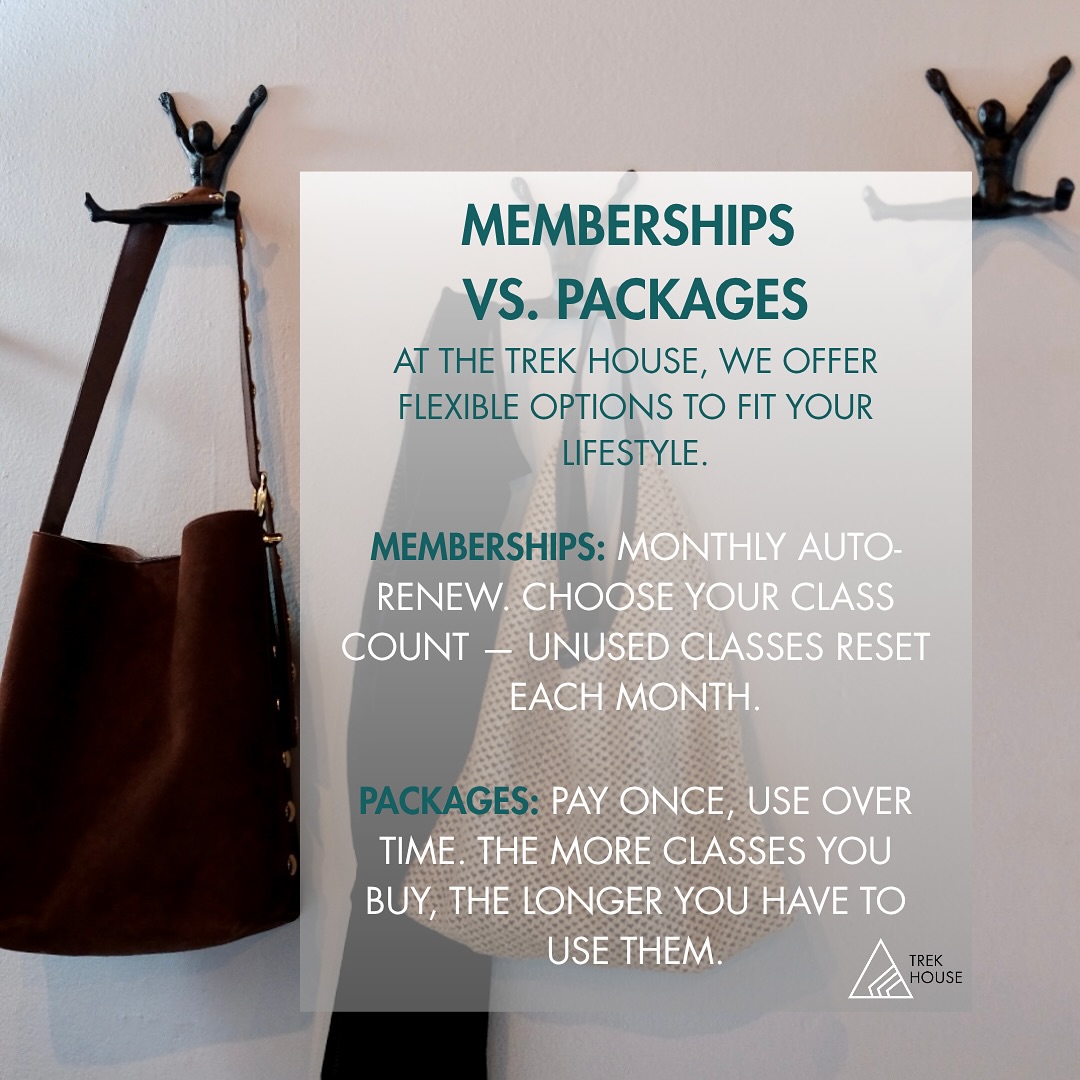 ๐ฅ Memberships vs. Packages๐ฅ
๐๏ธ Memberships
โ
Lower class rates
โ
Auto-renew monthly
โ
Best for consistent clients taking multiple classes a week
๐ซ Packages
โ
Pay as you go
โ
Buy 1, 5, 10, or 25 classes
โ
No monthly commitment
โ
Longer expiration dates
No matter your schedule or goals โ The Trek House has an option for you. ๐ค
Which one fits your vibe?
#pilates #houstonpilates #houstonfitness #reformerstudio #pikatesstudio