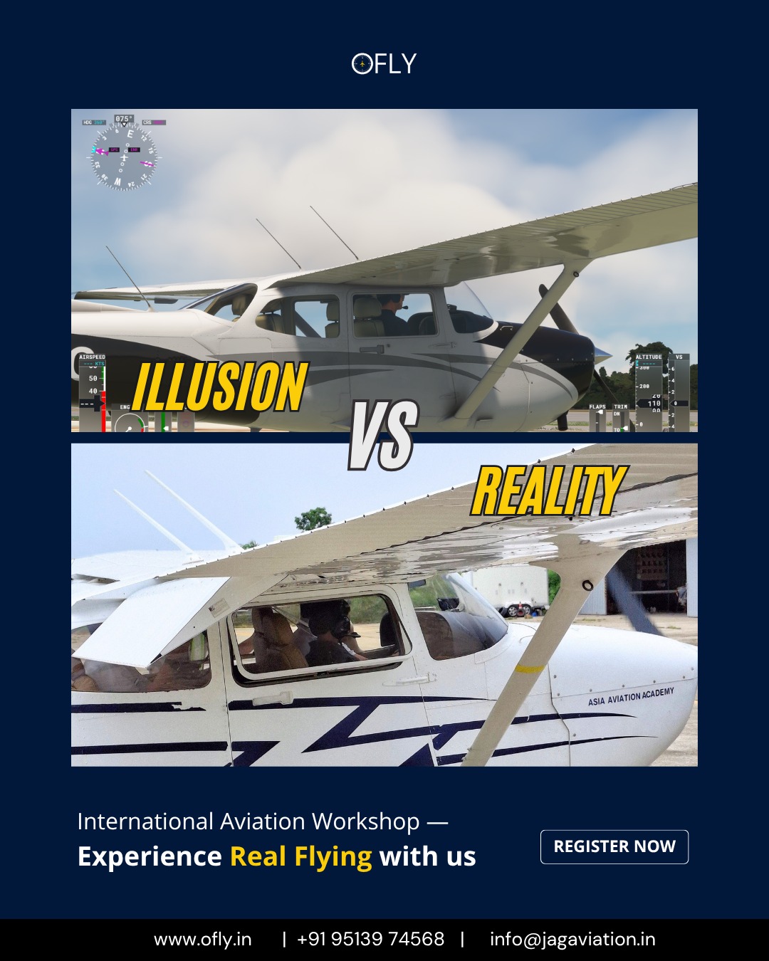 Illusion vs. Reality: From dreaming of flying to gaining real exposure and hands-on experience at our International Aviation Workshop! ✈️
✨Eligibility: 12–24 year olds
✨ Registration Open for October & November Batch.
Visit: www.ofly.in
✨ For more details contact us :
+91 95139 74568 or
Info@jagaviation.in
#RealFlying #illusionvsreality #realflyingexperience #feelthedifference #aviationworkshop #ofly