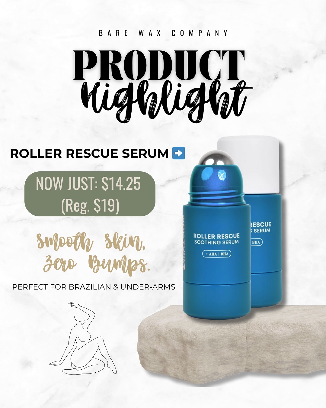Meet your new wax BFF 💙 Roller Rescue Serum.
WHILE SUPPLIES LAST → $14.25 (reg. $19)
Smooth skin, zero bumps. Perfect for Brazilians + underarms.
🌟 Stainless steel roller = soothing & cooling
🌟 AHAs + BHAs = smoother skin + fewer ingrowns
🌟 Easy daily routine
Snag one at your next wax and keep the glow going at home. Consistency is 🔑.