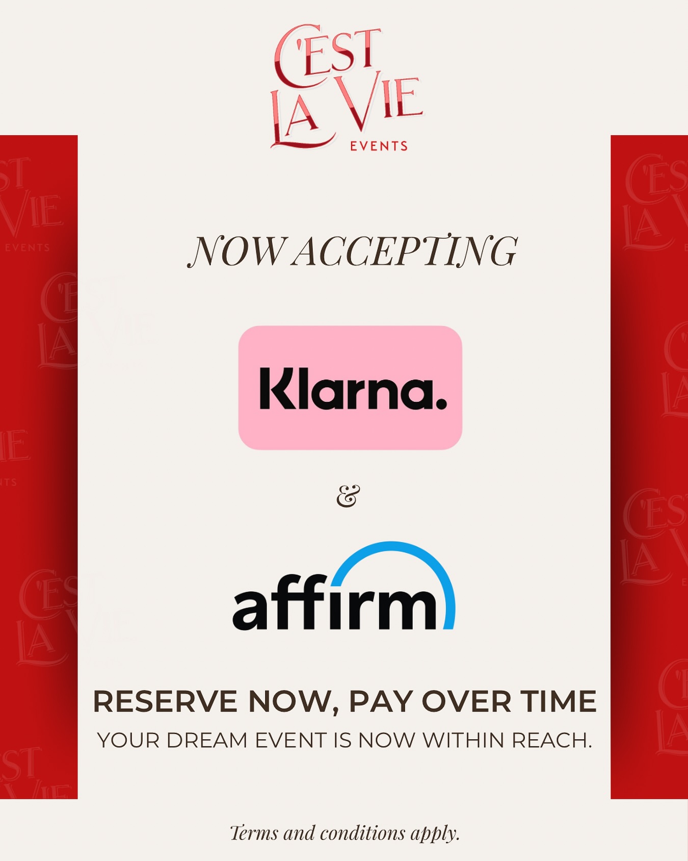 Exciting news…
Your dream event, now within reach!
Contact us for more!❤️