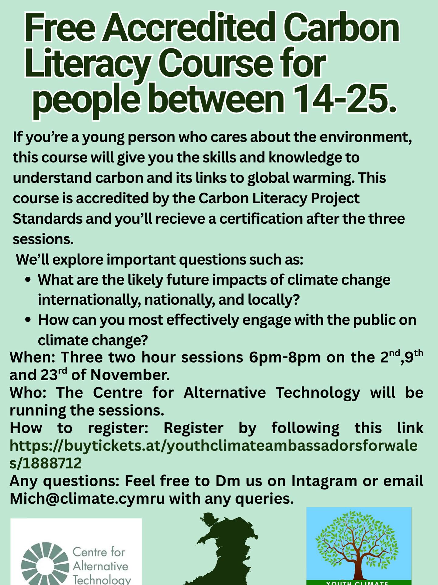 🌍 Want to take real action on climate change?
Join our FREE Accredited Carbon Literacy Course for 14–25 year olds this November! Learn how carbon impacts our planet, build your climate confidence, and earn a certification! 💚
📅 2nd, 9th & 23rd Nov | 6–8pm
🔗 Register via link in bio 🌍 Eisiau cymryd camau go iawn dros yr hinsawdd? 🌱
Ymunwch â’n Cwrs Llythrennedd Carbon AM DDIM i bobl 14–25 oed ym mis Tachwedd! Dysgwch sut mae carbon yn effeithio ar ein planed, datblygwch eich sgiliau hinsawdd, a derbynwch dystysgrif! 💚
📅 2il, 9fed & 23ain Tachwedd | 6–8yh
🔗 Cofrestrwch drwy’r ddolen yn y bio
#ClimateAction #YouthClimateAmbassadors #CarbonLiteracy #Sustainability #Wales