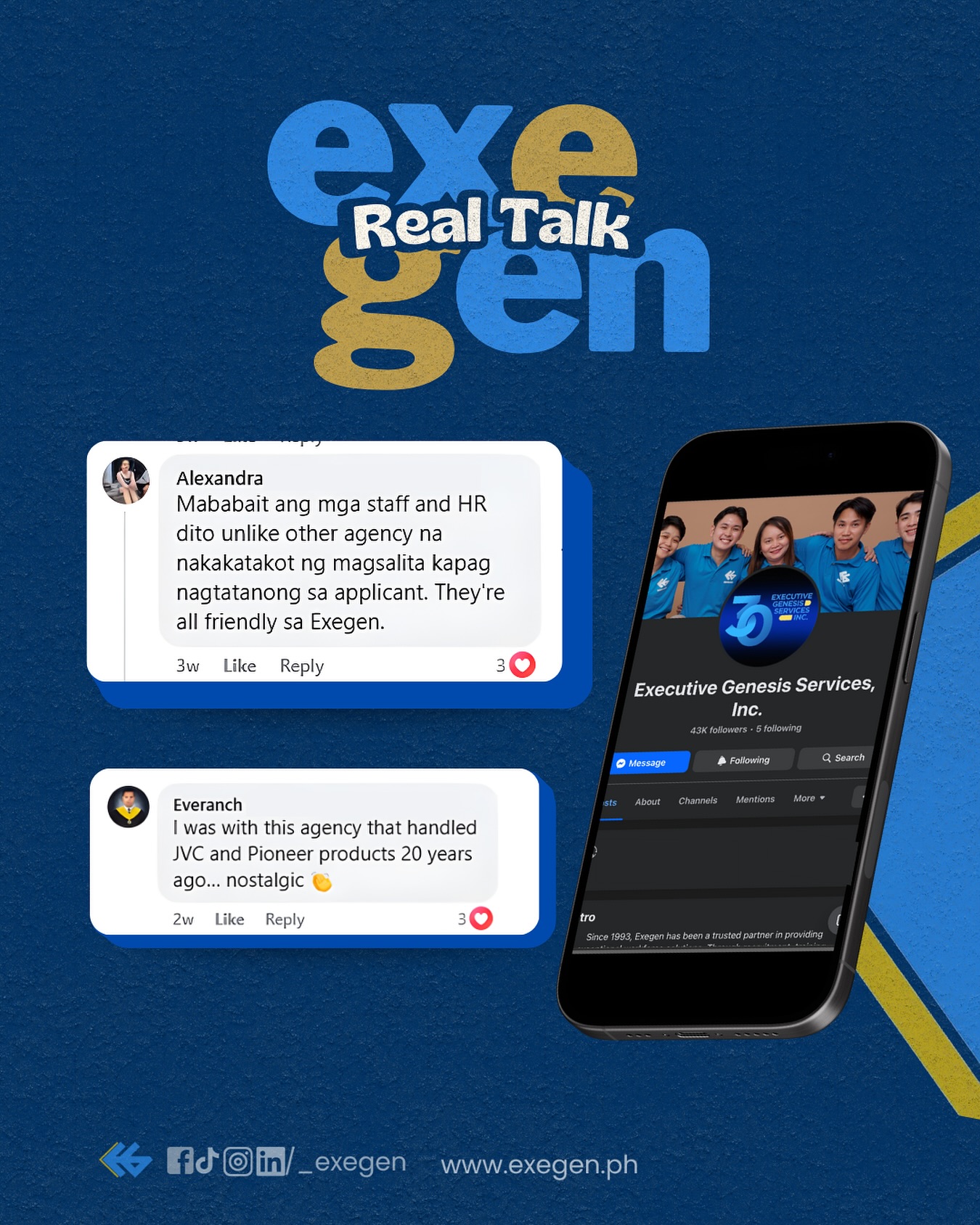 We’re grateful for stories like these. From friendly recruiters to long-time connections — ExeGen continues to grow with people, not just numbers 💙
Ready to join us? Click the link to apply:
https://tinyurl.com/EXEGEN-APPLY-NOW
#ExeGen #WeDevelopPeople #ExegenRealtalk #Hiringph