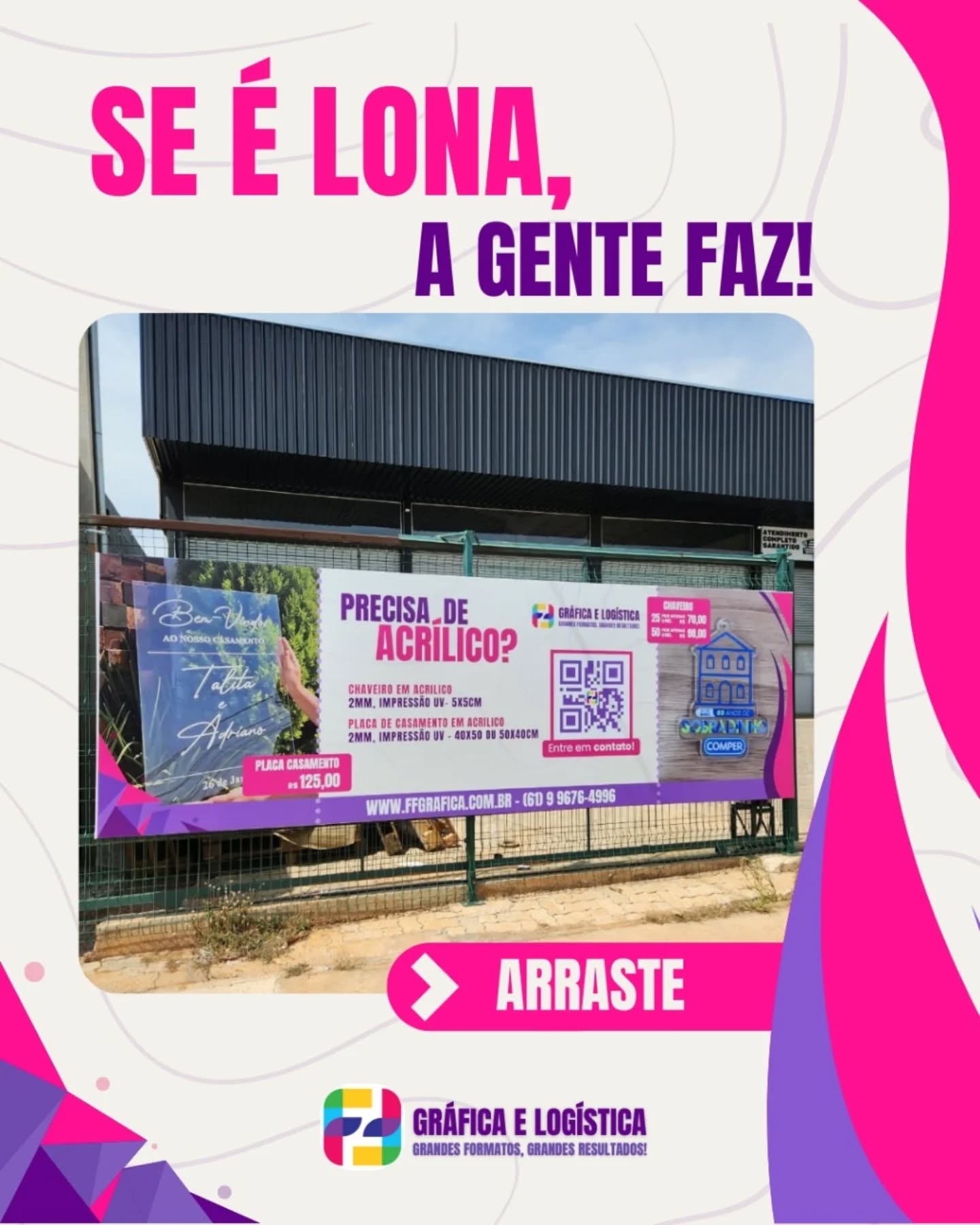 🎨 Se é lona, a gente faz e faz bem feito!
💪Outdoor, banner ou gradil não importa o formato, a F&F Serviços Gráficos entrega impacto, qualidade e resistência pra sua marca se destacar em qualquer lugar!
🚀 Criação, impressão e entrega com excelência.
📍 Fale com a gente e peça seu orçamento!
#FFServiçosGráficos #ImpressãoDigital #LonasPersonalizadas #Banner #Outdoor #ComunicaçãoVisual #GrandesFormatos #MarketingVisual