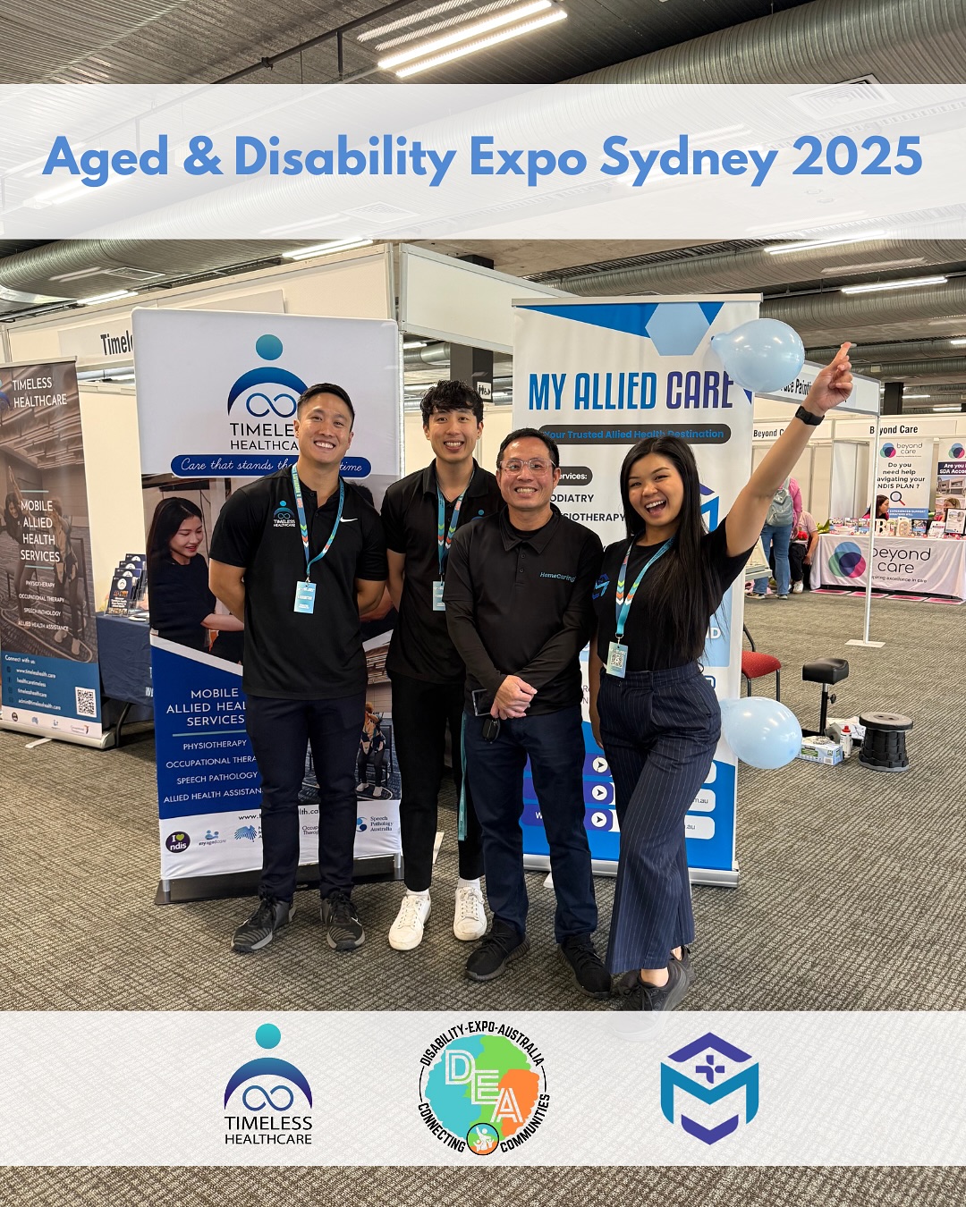 What an amazing day at the 2025 @agedcareexpo @disabilityexpoaustralia Expo! 💙
My Allied Care was proud to exhibit alongside our wonderful partners at Timeless Health Care, connecting with so many passionate individuals, carers, and providers in the community.
Thank you to everyone who stopped by our booth, shared stories, and learned more about our allied health services. We loved every moment! 🙌
#AgedCareExpo #DisabilityExpo #MyAlliedCare #TimelessHealthCare #CommunityCare #AlliedHealth #NDIS #HCP