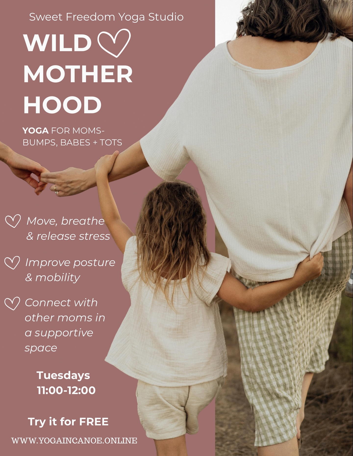 🌿 Wild Motherhood Yoga 🌿
A space for moms — bumps, babes, and tots — to move, breathe, and reconnect.
Join us each Tuesday at Sweet Freedom Yoga Studio for a gentle and empowering class that nurtures your body and soul. Whether you’re expecting, postpartum, or chasing toddlers, this class offers space to strengthen, soften, and just be.
💛 Move, breathe & release stress
💛 Improve posture & mobility
💛 Connect with other moms in a supportive space
✨ Tuesdays | 11:00–12:00
✨ Try your first class FREE
👉 www.yogaincanoe.online
Because motherhood is wild, sacred, and better when we move through it together. 🤍
#WildMotherhoodYoga #YogaInCanoe #KanooWellness #SweetFreedomYoga #MysticMoonSisters