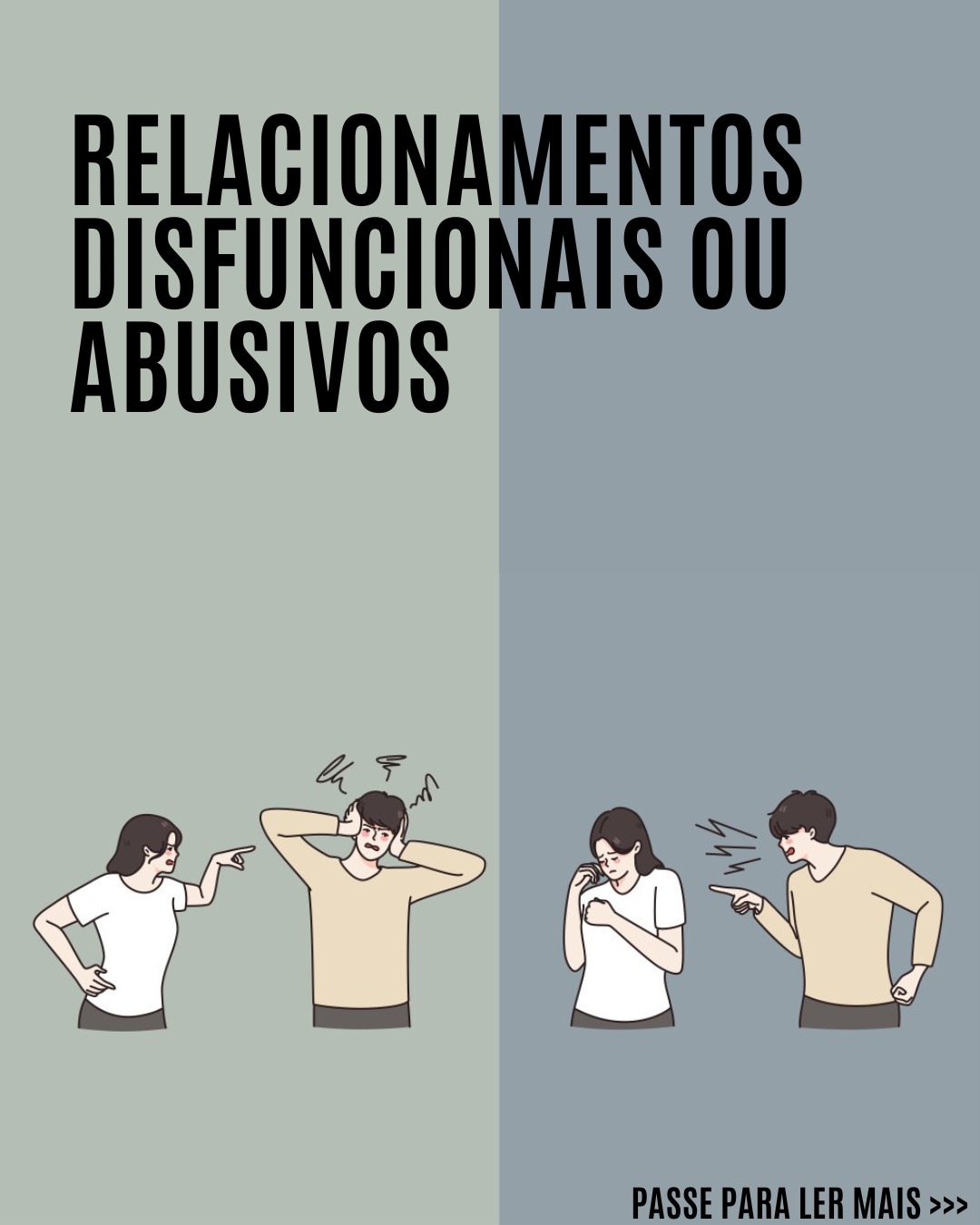 "Vamos terminar de novo. Você é tóxico e narcisista!" "A porta é serventia de casa!"
"Você me faz infeliz e eu não sei porque ainda estou com você"
Gostou? Comente, curta ou compartilhe!