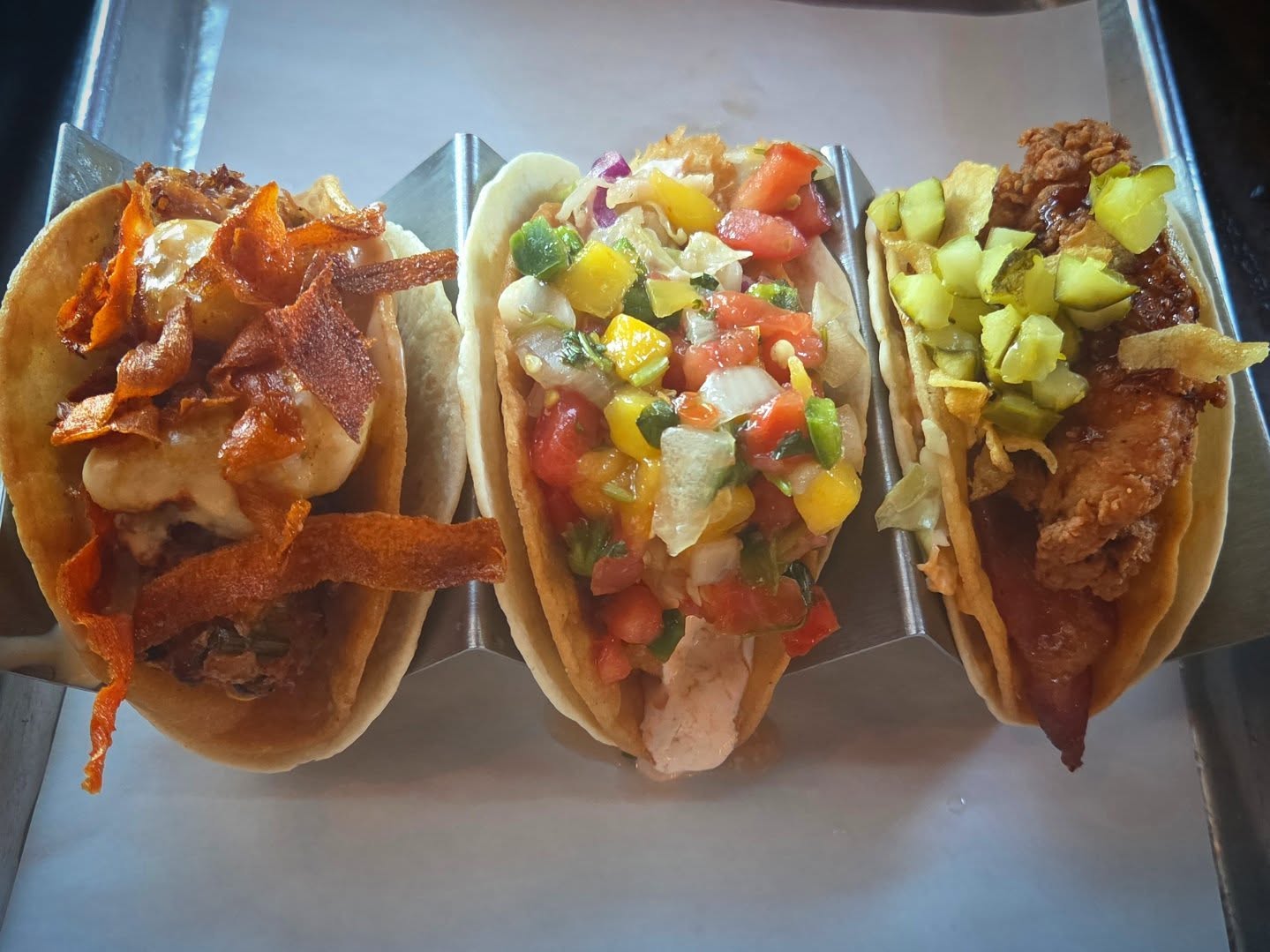 The Bang Bang (Left. Fried Cauliflower), Island Banger (Middle. Coconut Shrimp), & The Hell Yeah ( Right. Chicken) from @agaveandrye