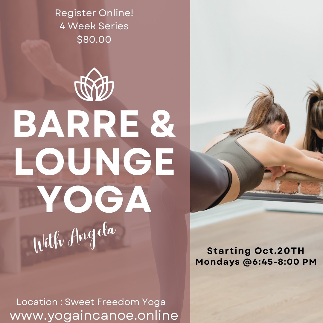 🍂 Barre & Lounge Yoga is back!
Starting October 20 | Mondays 6:45–8:00 p.m. | Sweet Freedom Yoga
As the days grow shorter and the air turns cool, we’ll gather in the warmth of the studio for a class that’s all about balance — between strength and softness, effort and ease.
✨ Barre to tone, strengthen, and align.
🕯️ Lounge to stretch, restore, and melt into mobility.
Think cozy playlists, candlelight, and the perfect way to move into the darker season feeling grounded, strong, and supple. 💛
#BarreAndLoungeYoga #SweetFreedomYoga #YogaInCanoe #KanooWellness #FallYoga #BarreYoga #RestorativeYoga #StrengthAndSurrender #MoveWithIntention #CozySeason #CommunityYoga #SalmonArmYoga