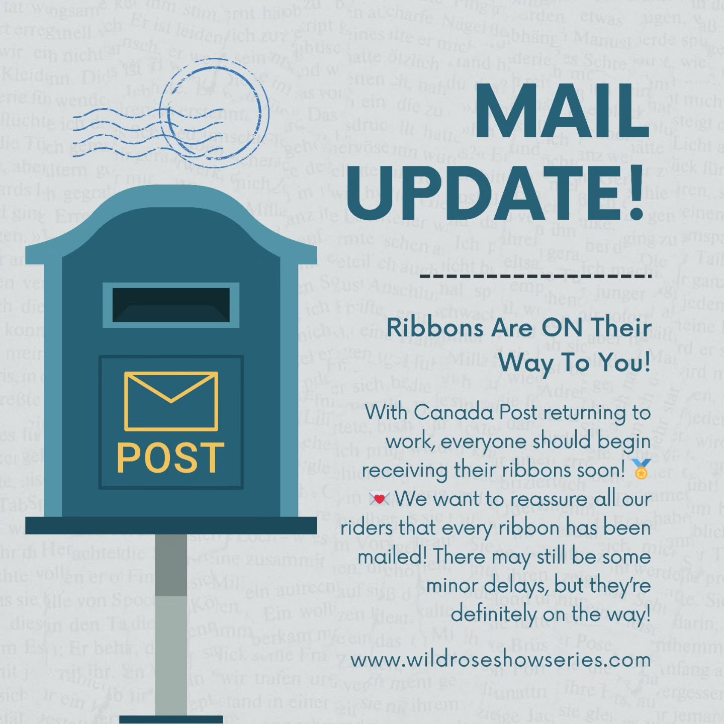 β¨π¬ Weβre happy to announce that Canada Post is returning to work after the recent mail strike! π
This means everyone should begin receiving their ribbons soon! π
π We want to reassure all our riders that every ribbon has been mailed β there may still be some minor delays, but theyβre definitely on the way! ππ¨π¦
Thank you all for your patience and understanding β we canβt wait for you to receive your well-earned ribbons! ππ΄