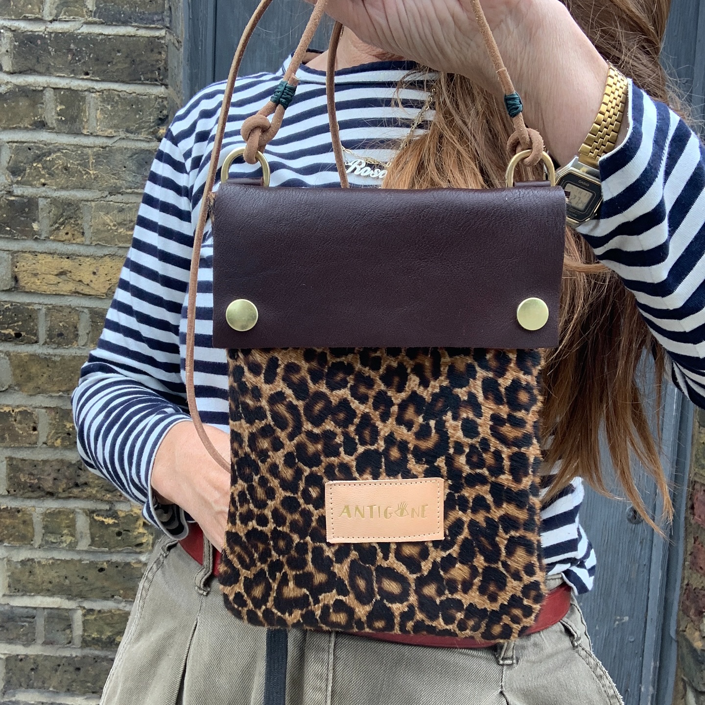 New Leopard and leather pouch bag,
Demeter.
Luxury pony and leather
Made to order.