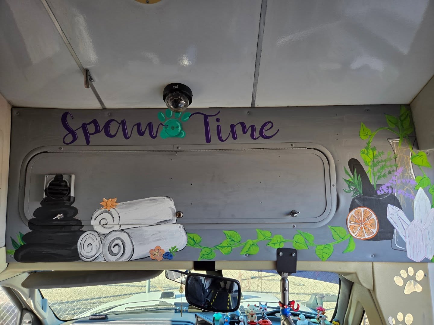 We decided to fix up ths inside of Bertha a bit to reflect the peaceful atmosphere that we create for our furry clients. Because we are having to do this between grooms and on our days off, it's still a work in progress but we are pretty proud of how it's coming out. What do you think? @scrub.a.dub.doggie #mobilegroomingsocal #mobiledoggrooming #doggrooming #supportsmallbusiness #muralpainting #artistsupport #artist #glowup #smallbusiness #sfvsmallbusiness #smallbusinesssfv #supportsmallbusiness #doggroomer #scrubadubdoggiemobilespa #montzgrooms #montsethegroomer