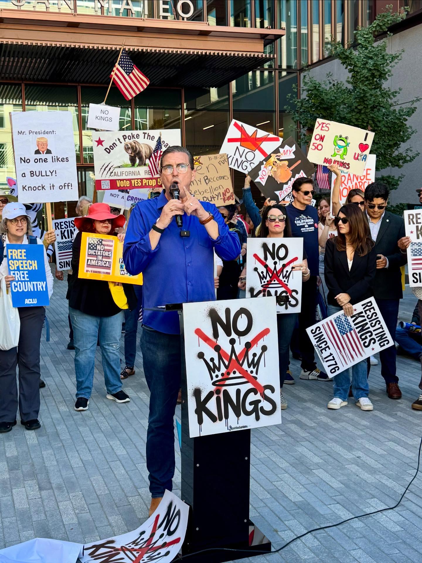 NO KINGS 10/18/25– Proud to stand up for democracy with San Mateo County community leaders in Redwood City and Indivisible San Mateo at Central Park. Incredible energy across our county and country to say there are #NoKings in these United States of America. #democracyoverdictatorship
#yesonprop50