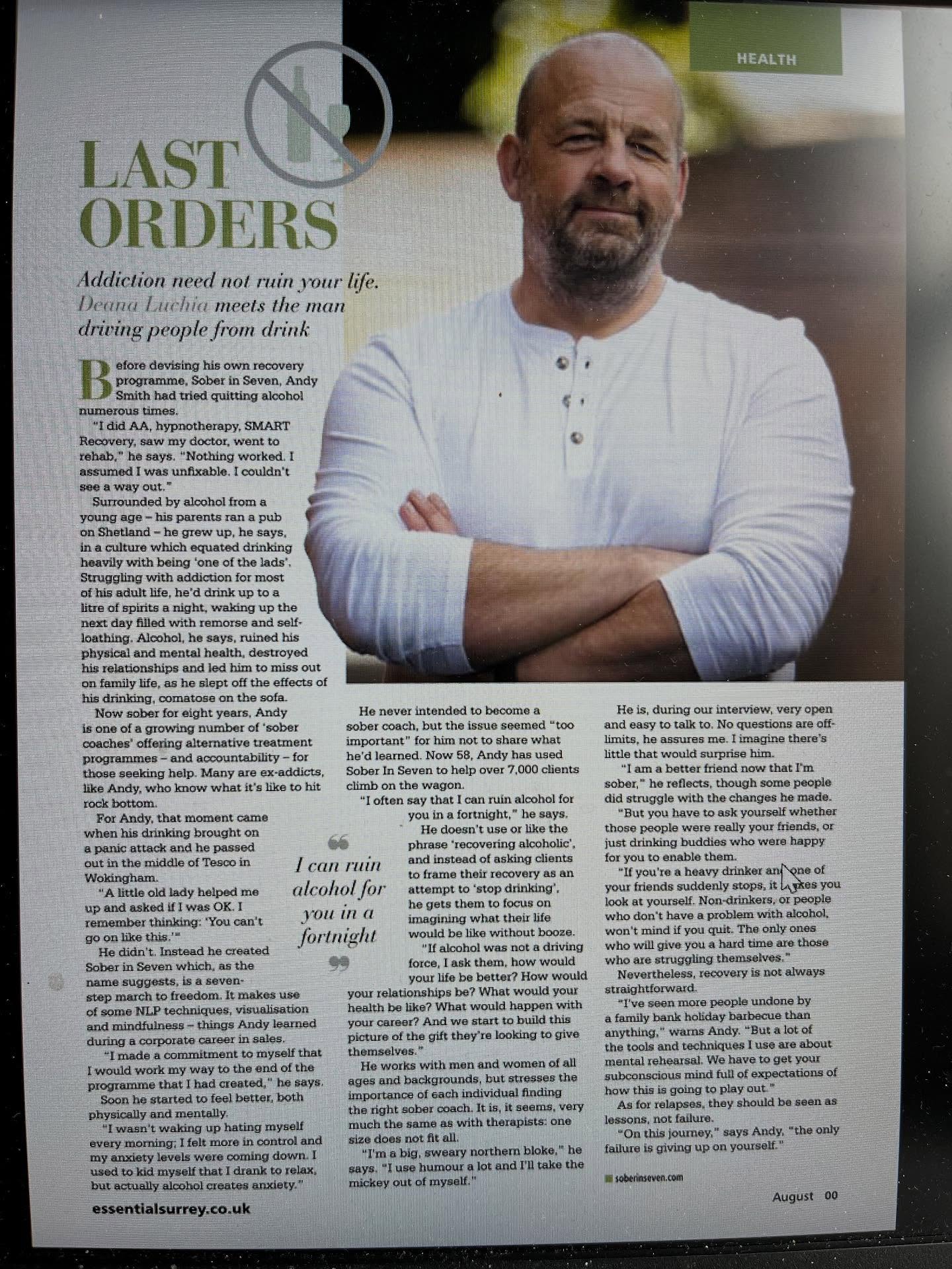 My interview with sobriety coach, Andy Smith. #journalist #wellbeing #writer #essentialsurrey