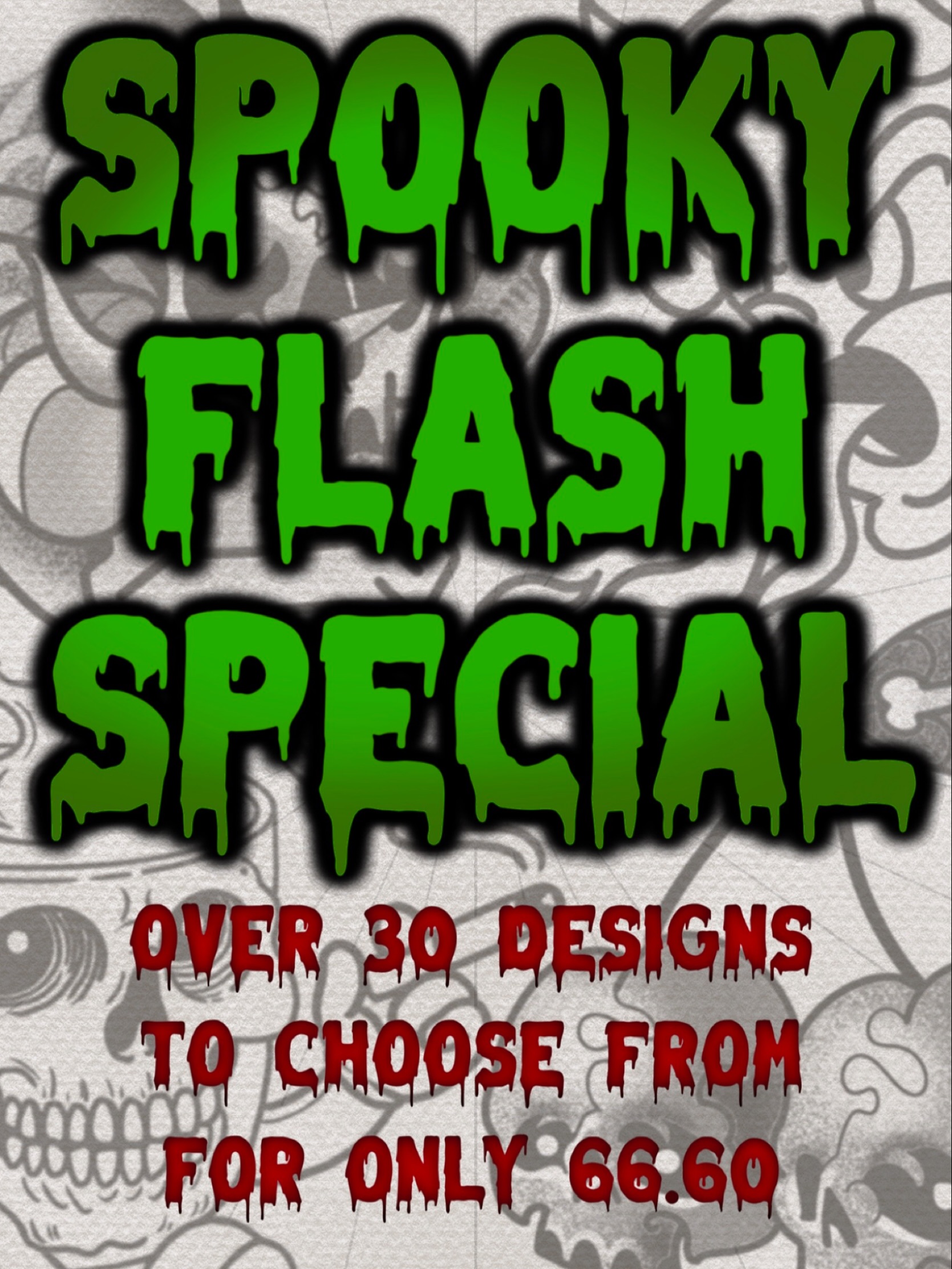 On October 31 swing by @destinycitytattoo and get some Spooky Flash by @miko.tattooer and @jessetattoosyou for only $66.60. First come first served. Starting at 12:00 pm. Over 30 designs available.