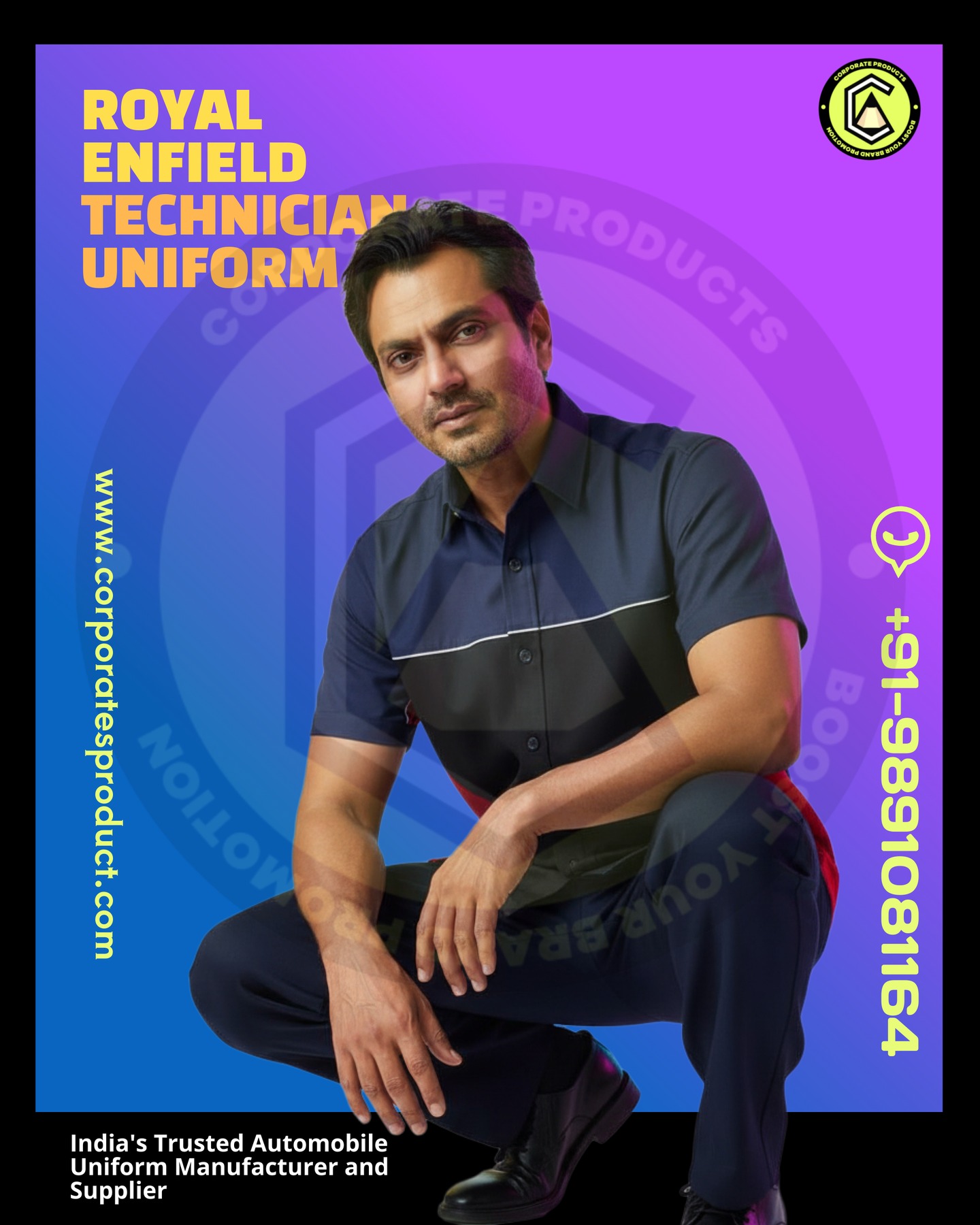 Royal Enfield Technician Uniform. India's trusted automobile uniform manufacturer and supplier.
Call or Leave a WhatsApp Meesage +91-9891081164.
#royalenfieldindia #royalenfielddealership #corporateproductsindia #automobileuniform #royalenfielduniform