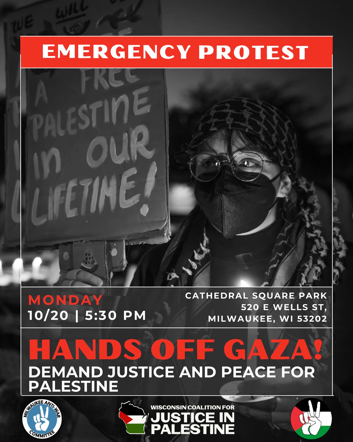 EMERGENCY PROTEST tomorrow (Monday), 5:30 PM, Cathedral Square Park! END THE MASSACRE.
In just 10 days, we have seen 50+ ceasefire violations by the racist, occupying, genocidal, zio entity. Today alone, “israel” has conducted 100 air strikes on innocent Palestinians. We demand the US to cut off all US aid to “israel” IMMEDIATELY.
SHOW UP. BRING SIGNS. BRING FLAGS. BRING KEFFIYAHS. DRESS WARM!