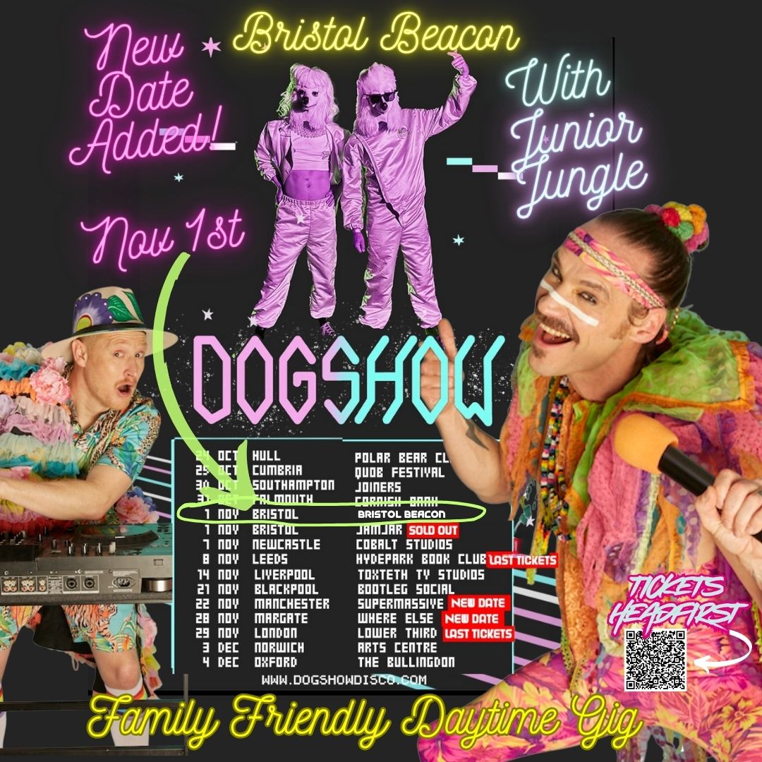 Oh my good giddy gosh!! We’re SO excited to announce that @d_o_g_s_h_o_w are joining us for an extra Bristol date on their tour — to celebrate our Big 10th Birthday at the Bristol Beacon!💥🎂 We’ve been doing zoomies since they agreed to play tug with us!!
Their evening Jam Jar show sold out in a flash (yep, same day as our birthday bonanza!) — so if you missed tickets, here’s your chance to catch them LIVE at Bristol Beacon on Nov 1 for a family-friendly daytime rave! 🪩🐾
Bring the fam for some daytime chaos, and if you’re lucky enough to have tickets to both… ditch the kids and hit up the Jam Jar later! 😎
Expect half-term mayhem, joyful Junior Jungle energy, the musical stylings of @kurnelmc , @captain.flatcap , @nickterrific, @rocky.patch, @astrogurudog and a dancefloor full of happy junglists of all sizes and denominations.
🎟️ Grab your tickets via Headfirst — link in bio!
#bristolevents #dogshowlive #juniorjungle #familyrave #bristolbeacon #halftermfun❤️ #bristolfamilies #familyfriendly #kidsrave #bristolweekend #whattodobristol #daytimedisco #familyfunuk #bristolmums #visitbristol #bristoldads