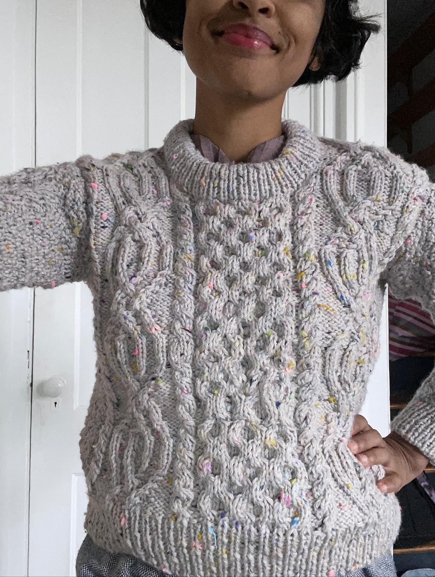 Finished this #belmulletpullover by @andrea.gaughan.knits ages ago but just getting around to posting. Made with Hedgehog Fibres Tweedy in natural @hedgehogfibres