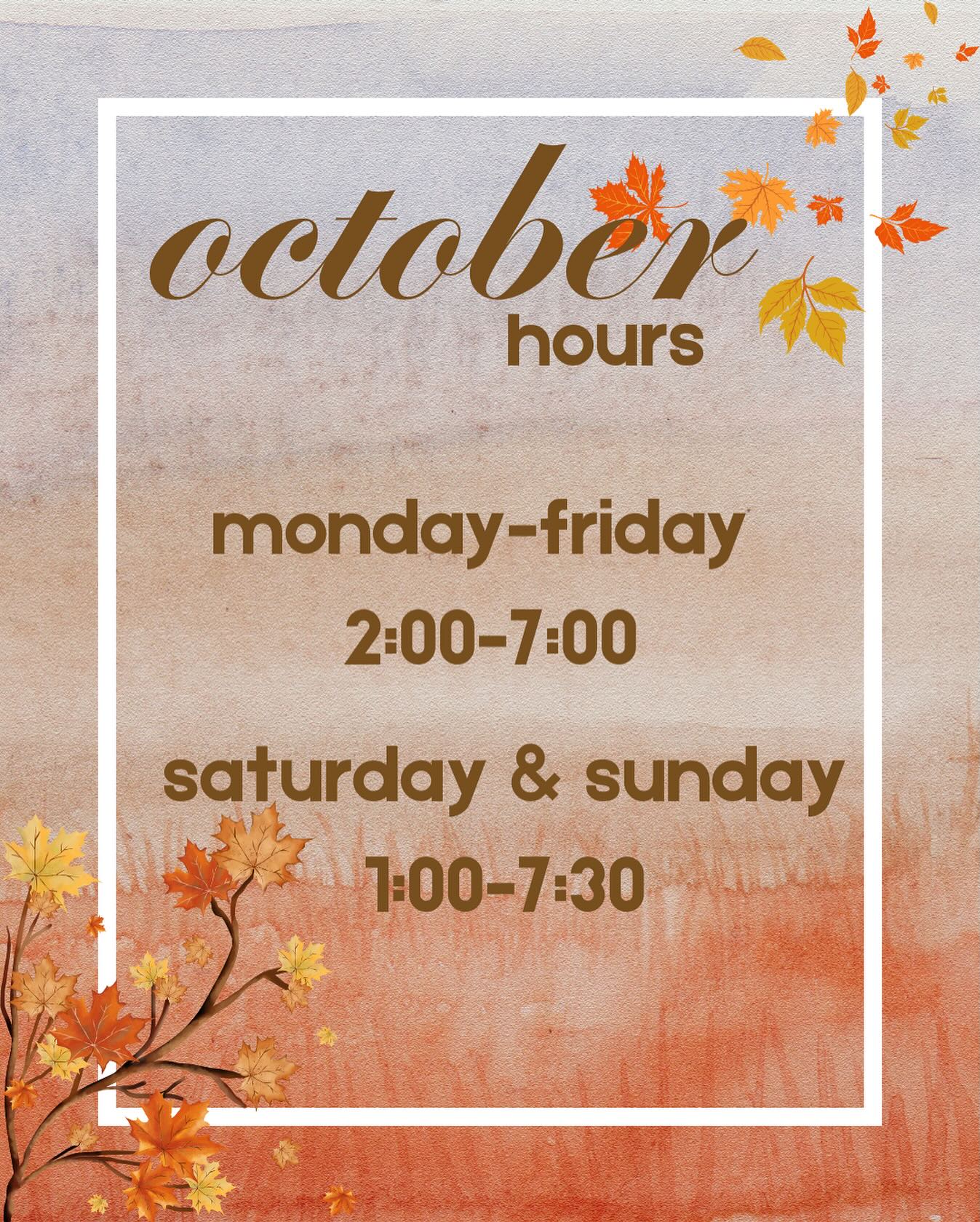 Our hours for the rest of October!
LAST DAY of the season will be SUNDAY, November 2nd
Be sure to stop by and grab one last treat before we close for the year! 🍦🍁