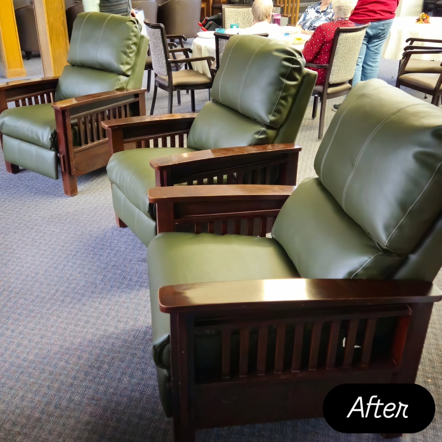 ✨ Before & After Transformation ✨
These three Mission-style recliners at Temple City Villa in Cardston received a complete refresh! We reupholstered them in Charlotte Fabrics’ V939 Olive, a performance vinyl from the Ultrahyde Pro II collection — durable, stylish, and perfect for high-use spaces.
The new look gives these classic chairs a rich, timeless feel while adding the protection and cleanability of a modern performance vinyl.
#Upholstery #FurnitureRestoration #BeforeAndAfter #Reupholstery #EleganceUpholstery #Craftsmanship #MadeInAlberta #FurnitureMakeover
@charlottefabrics #ShareYourCharlotte