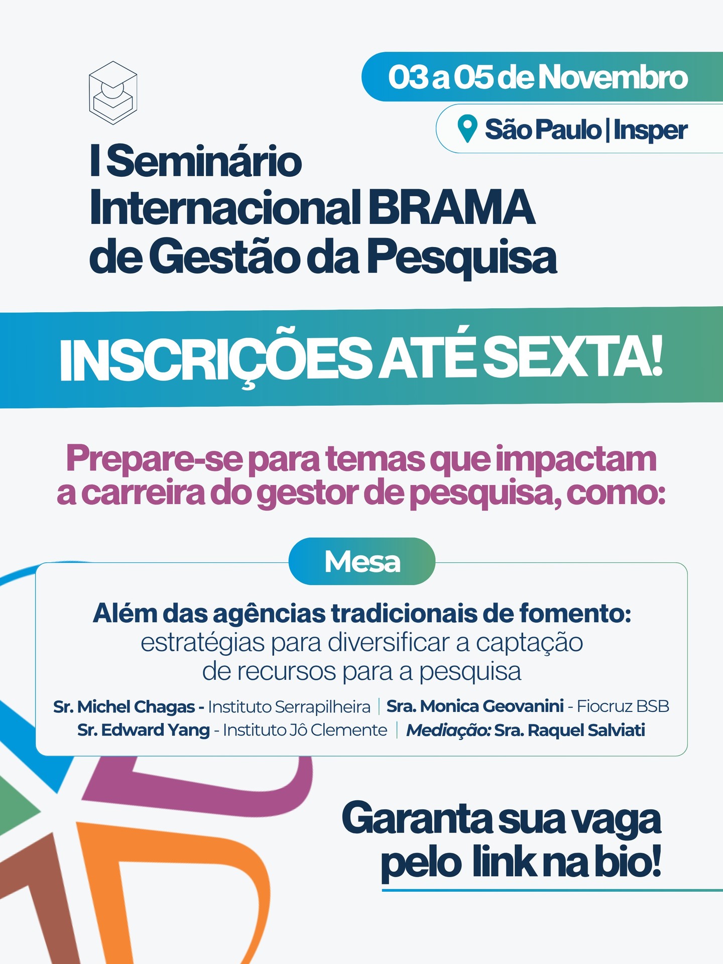 Preparamos um Seminário com os temas mais relevantes em Gestão da Pesquisa, pra você se atualizar e aprender boas práticas com gestores nacionais e internacionais!
Garanta sua vaga agora pelo link na bio e compartilhe com os colegas da área que ainda não se inscreveram!
#gestaodapesquisa #pesquisacientifica #captacaoderecursos #financiamentodepesquisa #ianapesquisa #ciênciaeinovação #pesquisanobrasil #inspersp #seminariointernacional #elsevier #pesquisacomimpacto #comunidadecientífica #produçãocientífica