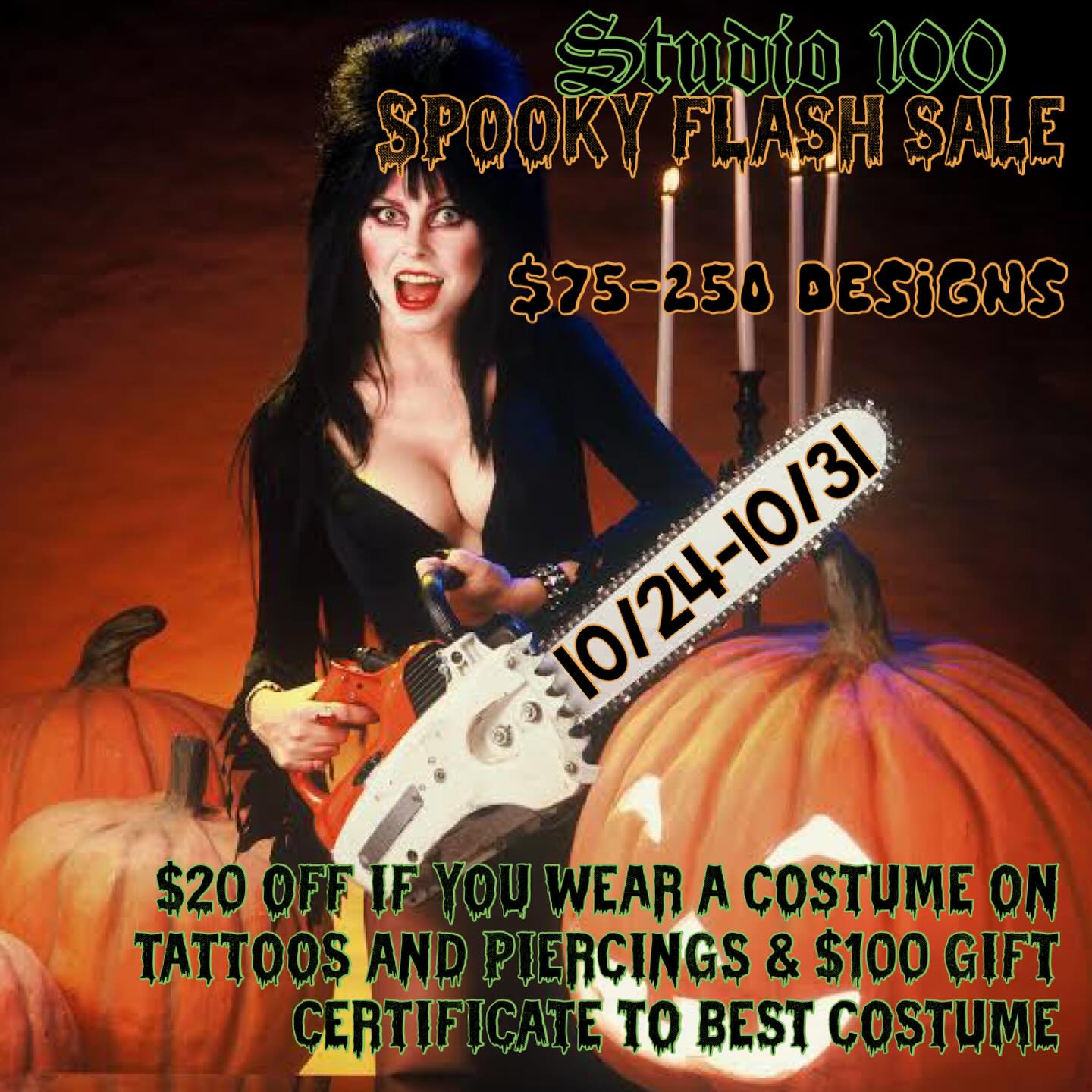 SPOOKY FLASH SALE! Starts this weekend and runs till the 31st design ranging $75-250 🕷️🕸️👻🎃 PLOT TWIST!!!! Wear a costume and get $20 off tattoos and body piercings
Best costume winner gets a $100 gift certificate 🔥🤘🔥
#studio100bg #safepiercing #boldwillhold #virginiatattooartist #spookytattoos
