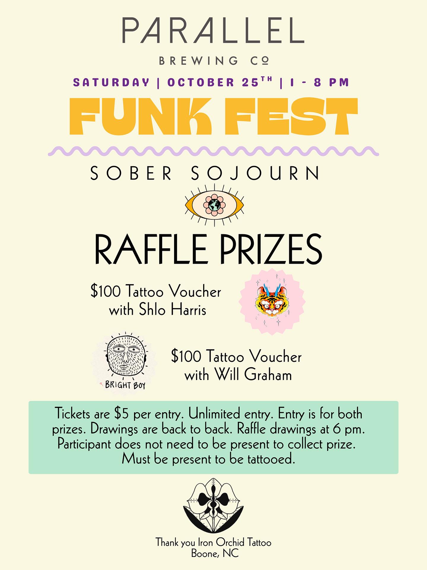 FunkFest is today starting at 1 pm ~ Free entry to come listen to some live music @parallelbrewco 🪩🤩🌈🌞🦋✨
🍀 We got a raffle going with two very groovy prizes!✨ @iron.orchid.tattoos has donated a $100 tattoo voucher with @shlodoodles and $100 tattoo voucher with @good_will_hugging
🎟️ $5 raffle tickets with unlimited entry. There will be two drawings at 6pm back to back for each prize. Ticket is for both prizes. You do not need to be present to collect prize 🍀
We are raising money for our next excursion: Horseback riding Monday November 10th with Dutch Creek Trails ~ tickets are on sale now if you want to come and have the funds 😎 The spots funded through donations will be available to apply for next week!
www.sobersojourn.org
Also! If you want to donate but can’t make it out today’s festivities, we have a GiveButter campaign:
https://givebutter.com/sobersojournhorsebackriding
Sober Sojourn is a 501c3 organization. Our mission is to help people build a life they don’t want to escape from. We believe having something to look forward to can sometimes be enough to make it another day. Our excursions are alcohol free and a safe space for LGBTQ, non binary folks, women, and our allies. We are not associated with any recovery groups or religious organizations.