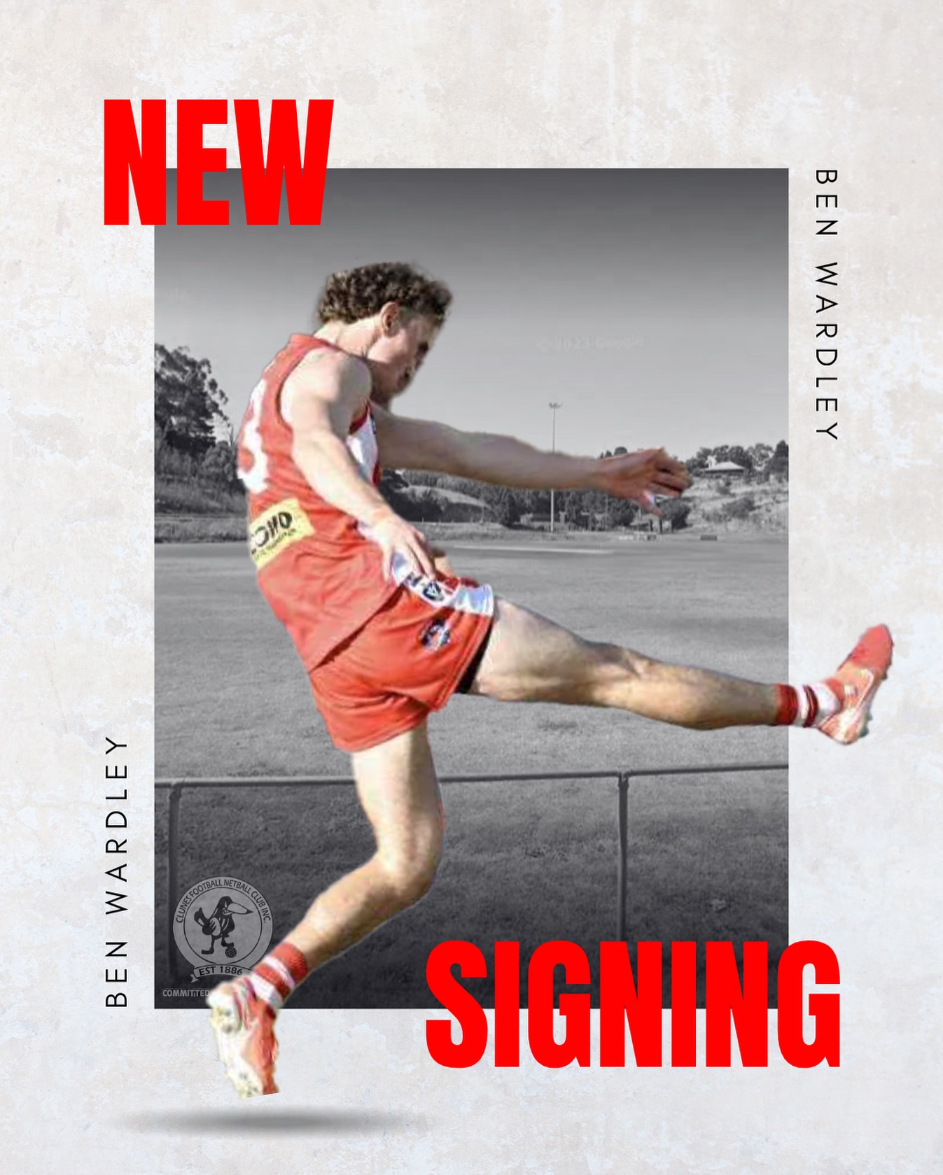 🚀 NEW SIGNING ALERT 🚀
The Clunes Football Department is thrilled to announce the signing of Ben Wardley!
Ben is a tall, strong and athletic talent who has spent the past three seasons with the Ballarat Swans in the BFNL, where he’s established himself as a reliable key position defender.
Regularly taking on some of the biggest and strongest forwards in the league, Ben is rarely beaten in a one-on-one contest. His athleticism shines through his explosive closing speed and ability to read the play - cutting off opposition attacks with intercept marks and well-timed spoils.
Versatile and dynamic, Ben’s athletic profile means he can play just about anywhere on the ground. He reads the game and positions himself perfectly, providing strong rebound and run when transitioning into attack.
Off the field, Ben is equally impressive. A quality person who leads by example, sets high standards and lifts those around him at training and on game day.
We can’t wait to see Ben in the ⚫️⚪️ for season 2026! Let’s give him a huge Clunes welcome and get excited to watch him in action next season! 💪