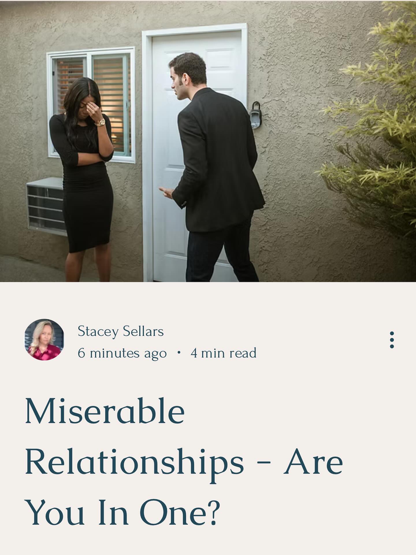 ⭐️ Here’s an excerpt from my latest article:
When I look around me I can honestly say I’m absolutely astounded by the amount of people who are in an unhappy relationship! In fact, I would say that I know far more people who are drowning in misery with their partner, than people who are truly and genuinely in a loving and happy relationship. How sad is that!
I think partly this is because society has pushed the agenda that in order to be a “fulfilled and accomplished” person you have to get married, have the white picket fence, and the 2.5 kids before you’re too “over the hill”. Unfortunately, that sort of pressure is bound to push people into settling for someone that they probably never should have merged with in the first place. I also think in this age of instant gratification, people just aren’t prepared to wait for the right person to come along. That, coupled with a fear of being alone, it’s no wonder we have so many people who are just settling for substandard relationships…
⭐️To read the full article on —
Insta: Follow the link in bio and click ‘latest article’.
Facebook: Click the link below👇
https://www.staceysellarscoaching.com/blog
#unhappyrelationships #toxicrelationships #miserable #breadcrumbs #selflove #selfworth #emotionalhealing #innerhealing